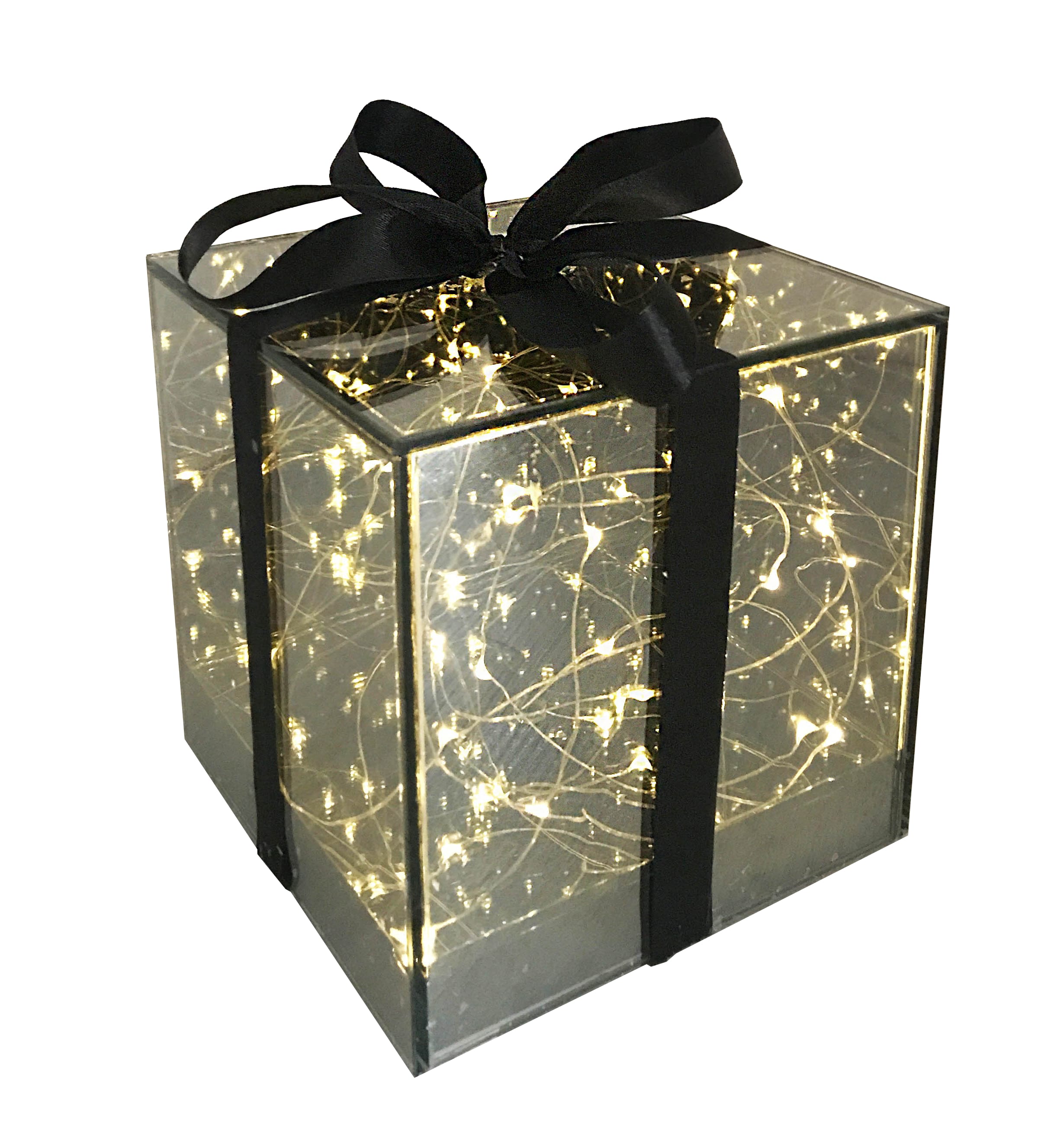 GIOCOPLAST NATALE - PACCO REGALO VETRO FUME' DESIGN 12 CM CON GOCCE DI LED A BATTERIE