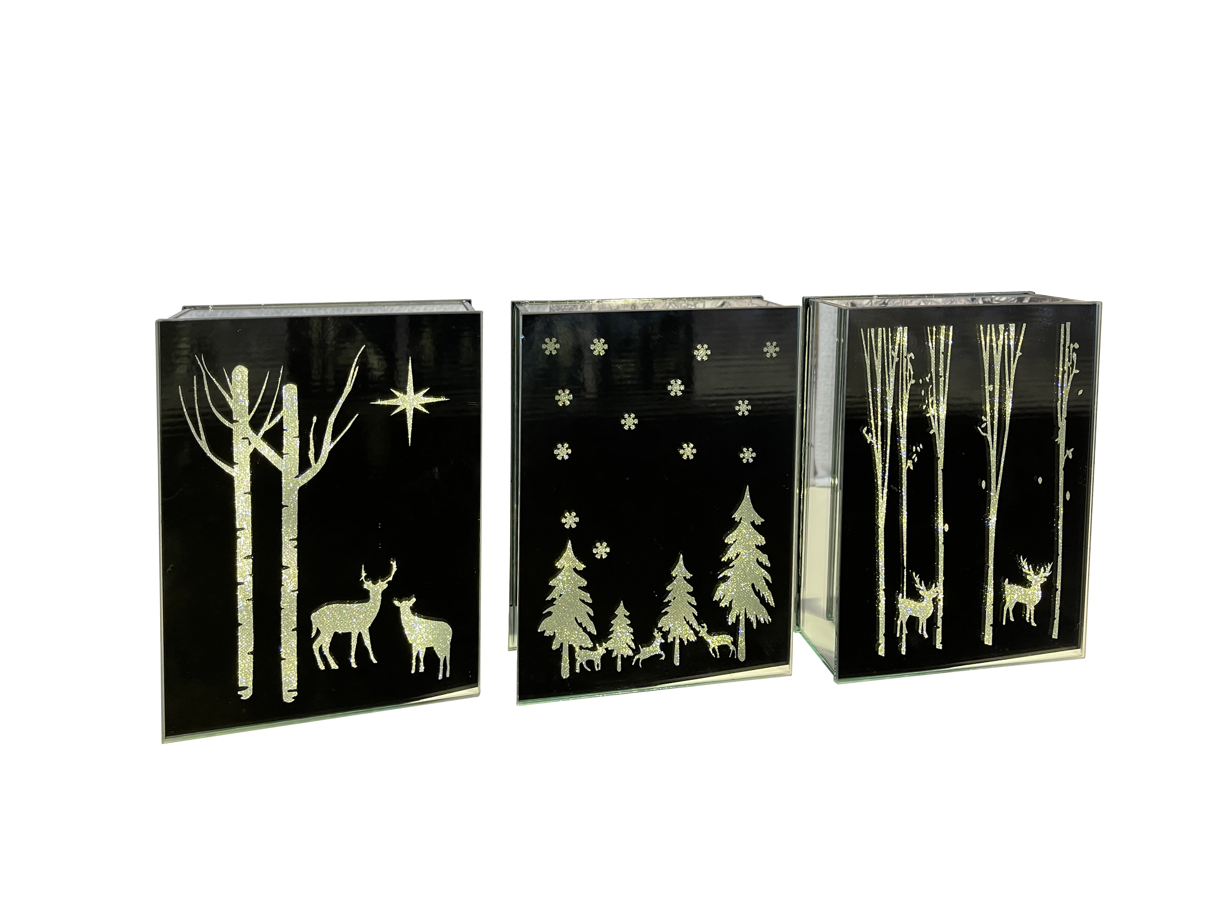 GIOCOPLAST NATALE - LIBRO VETRO MIRROR CON DECORI H.21 CM CON LUCE LED A BATTERIE, MOD. ASS.