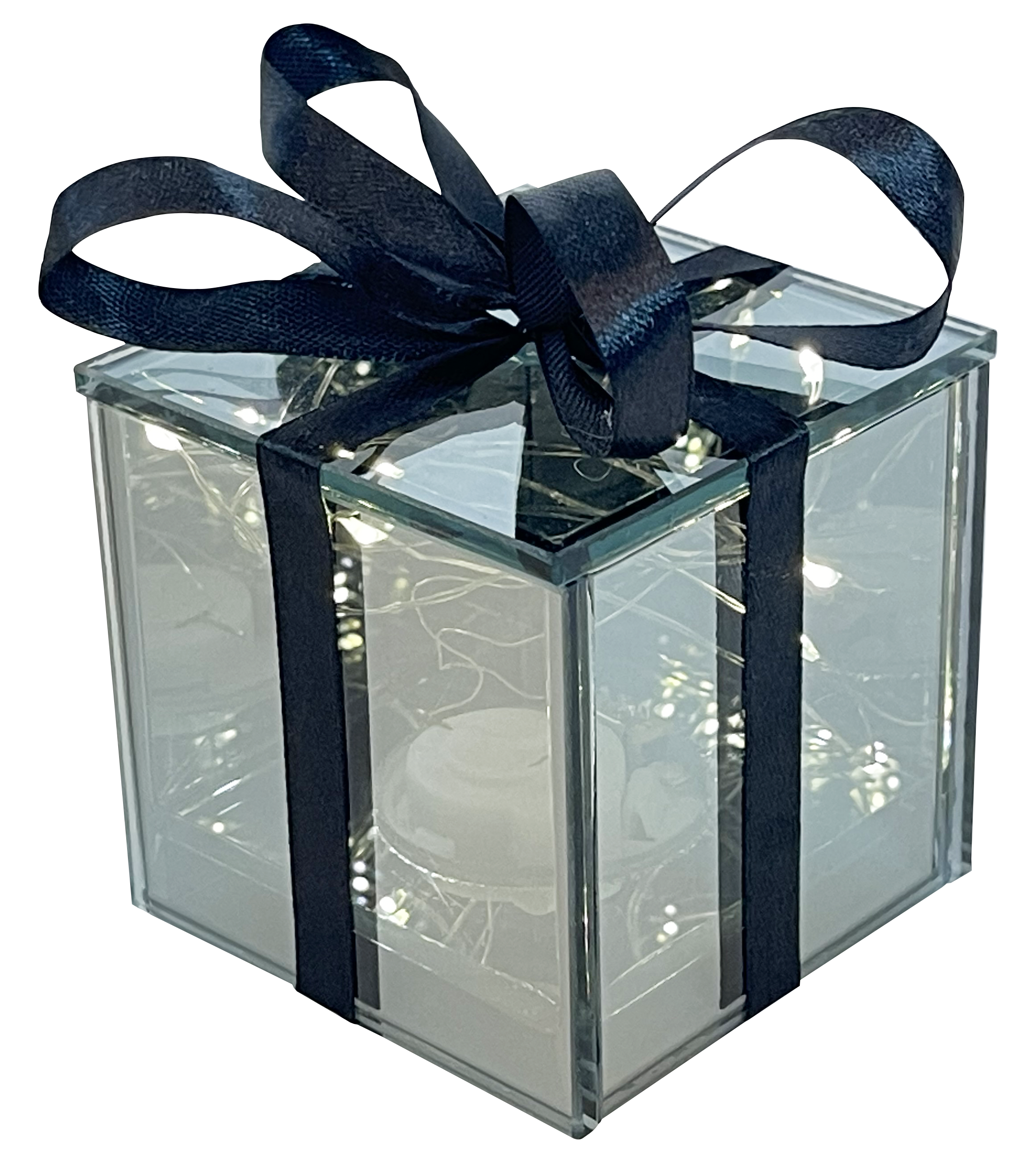 GIOCOPLAST NATALE - PACCO REGALO VETRO FUME' DESIGN 7 CM CON GOCCE DI LED, BATT. INCL.