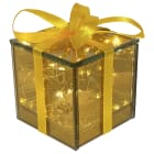 GIOCOPLAST NATALE - PACCO REGALO VETRO GOLD DESIGN 7 CM CON GOCCE DI LED, BATT. INCL.