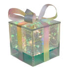 GIOCOPLAST NATALE - PACCO REGALO VETRO CRYSTAL DESIGN 10 CM CON GOCCE DI LED A BATTERIE