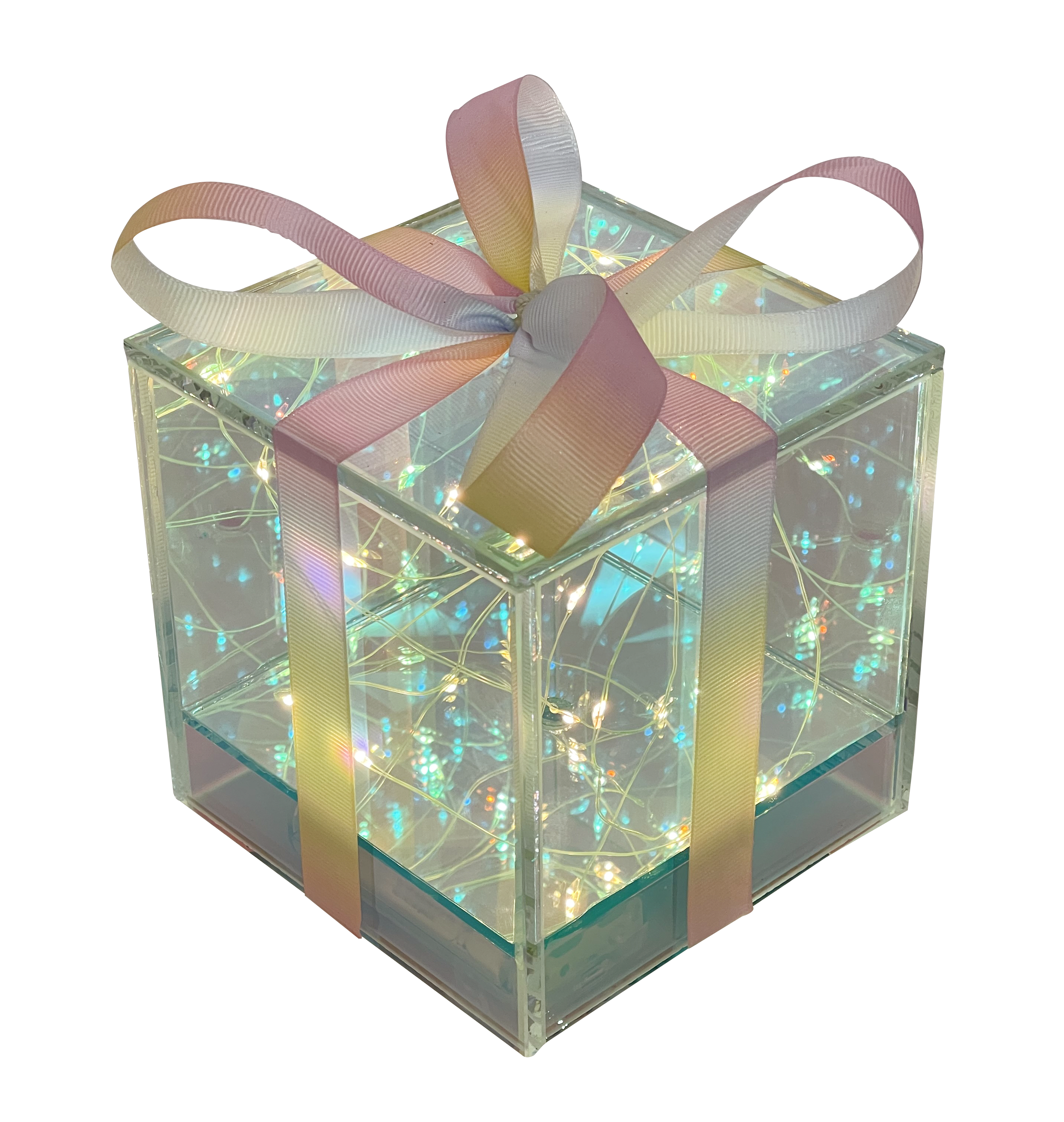 GIOCOPLAST NATALE - PACCO REGALO VETRO CRYSTAL DESIGN 12 CM CON GOCCE DI LED A BATTERIE