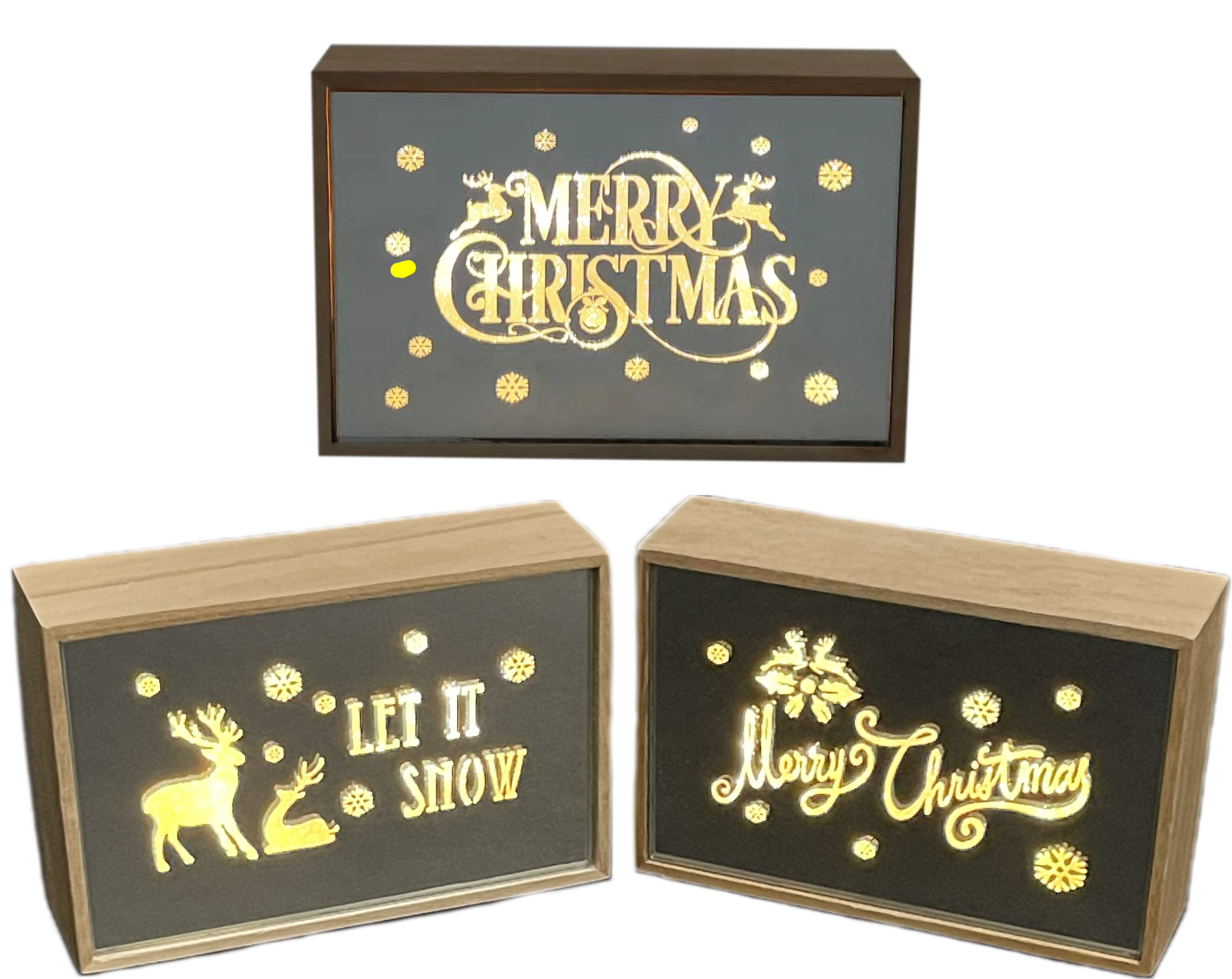 GIOCOPLAST NATALE - QUADRETTO IN VETRO CON SCRITTA E LUCE LED A BATTERIA, 12x18x5 cm, MOD.ASS.