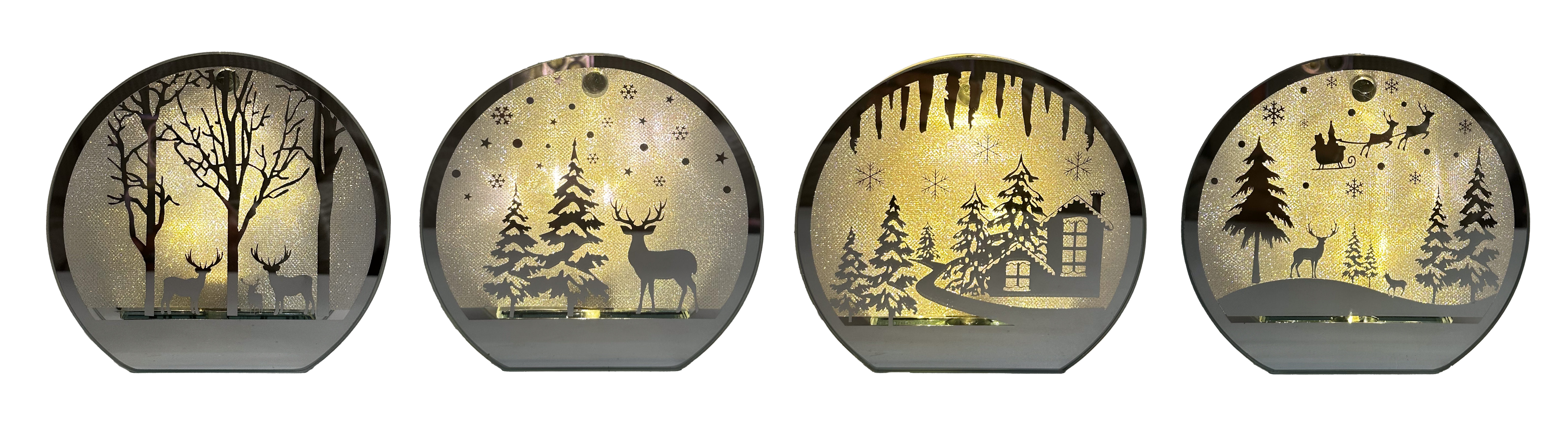 GIOCOPLAST NATALE - PAESAGGIO 3D IN VETRO CON LUCE LED A BATTERIA, H 14 cm, MOD.ASS.