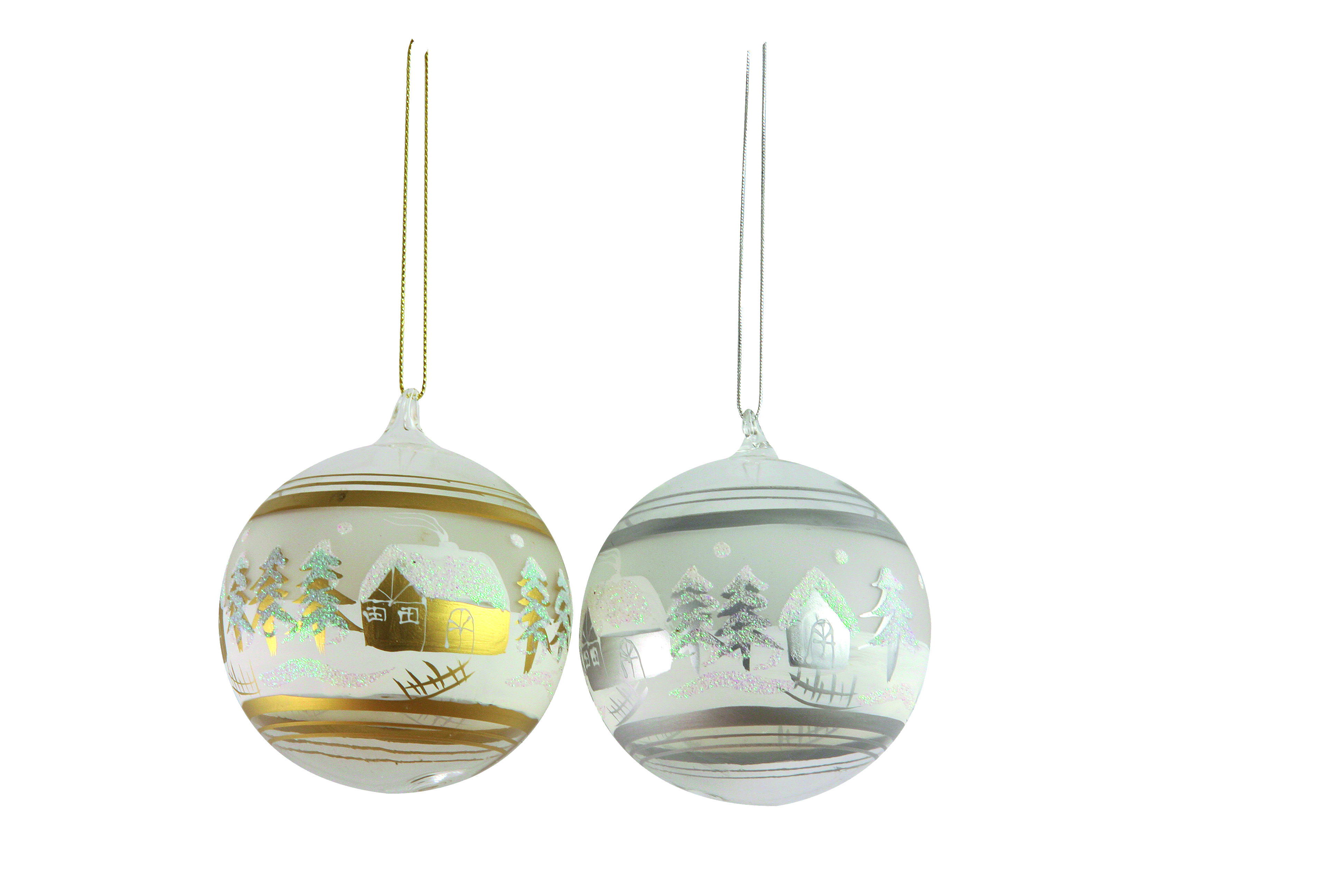 GIOCOPLAST NATALE - SFERA VETRO DEC. PAESAGGIO, D.80, ASS. ORO-ARG.