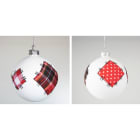 GIOCOPLAST NATALE - SFERA VETRO D.80 BIANCA/ROSSA DEC. PATCHWORK, IN DISPLAY DA 12PZ.