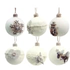 GIOCOPLAST NATALE - SFERA VETRO D.80 BIANCA DEC. SUGHERO IN RILIEVO, 6 SOGG. ASS., IN DISPLAY DA 12PZ.
