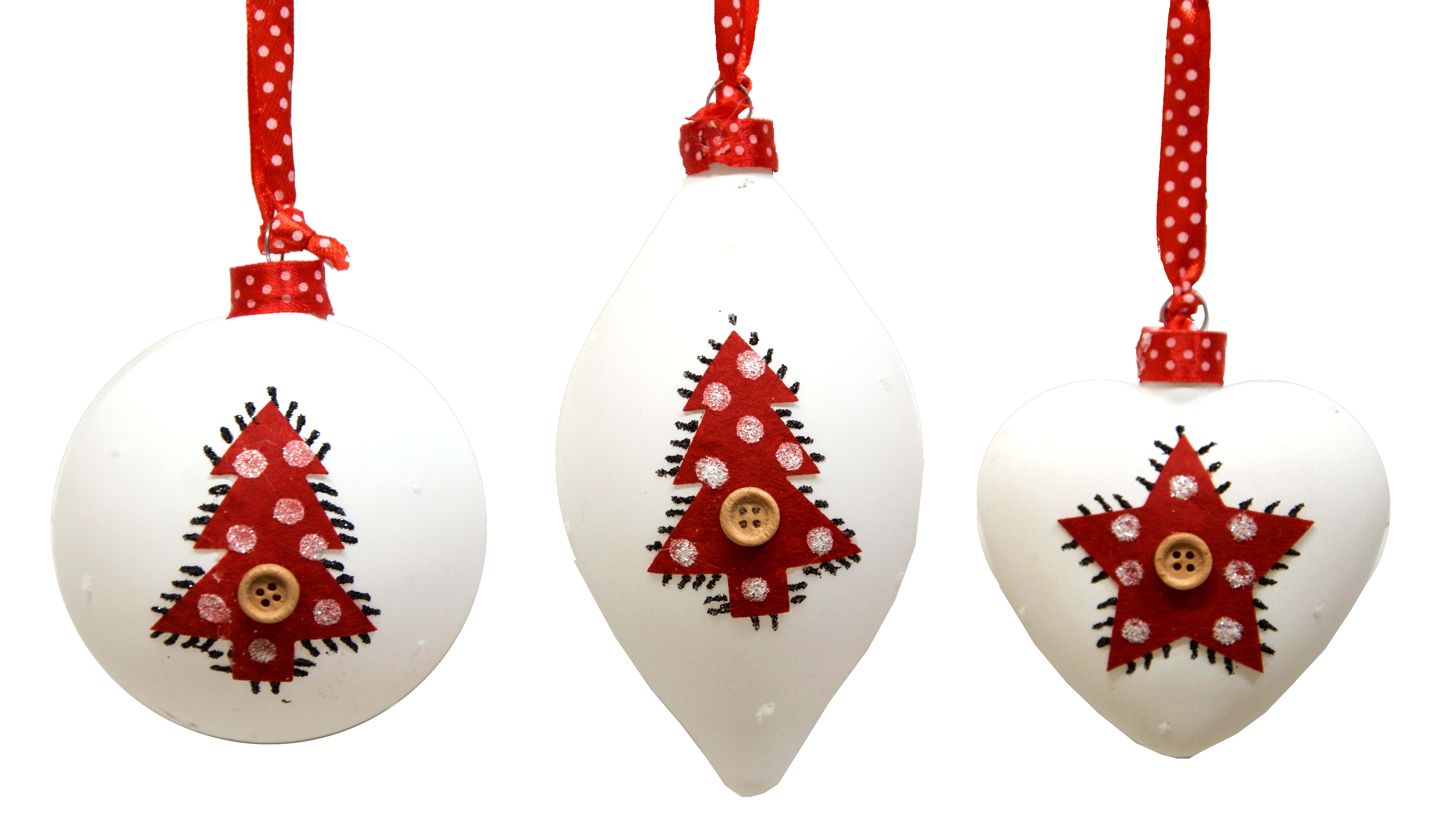 GIOCOPLAST NATALE - SFERA VETRO BIANCA-ROSSA CM 8 DECORO STOFFA, 3 FORME ASS