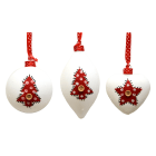 GIOCOPLAST NATALE - SFERA VETRO BIANCA-ROSSA CM 8 DECORO STOFFA, 3 FORME ASS