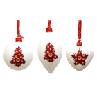GIOCOPLAST NATALE - SFERA VETRO BIANCA-ROSSA CM 8 DECORO STOFFA, 3 FORME ASS