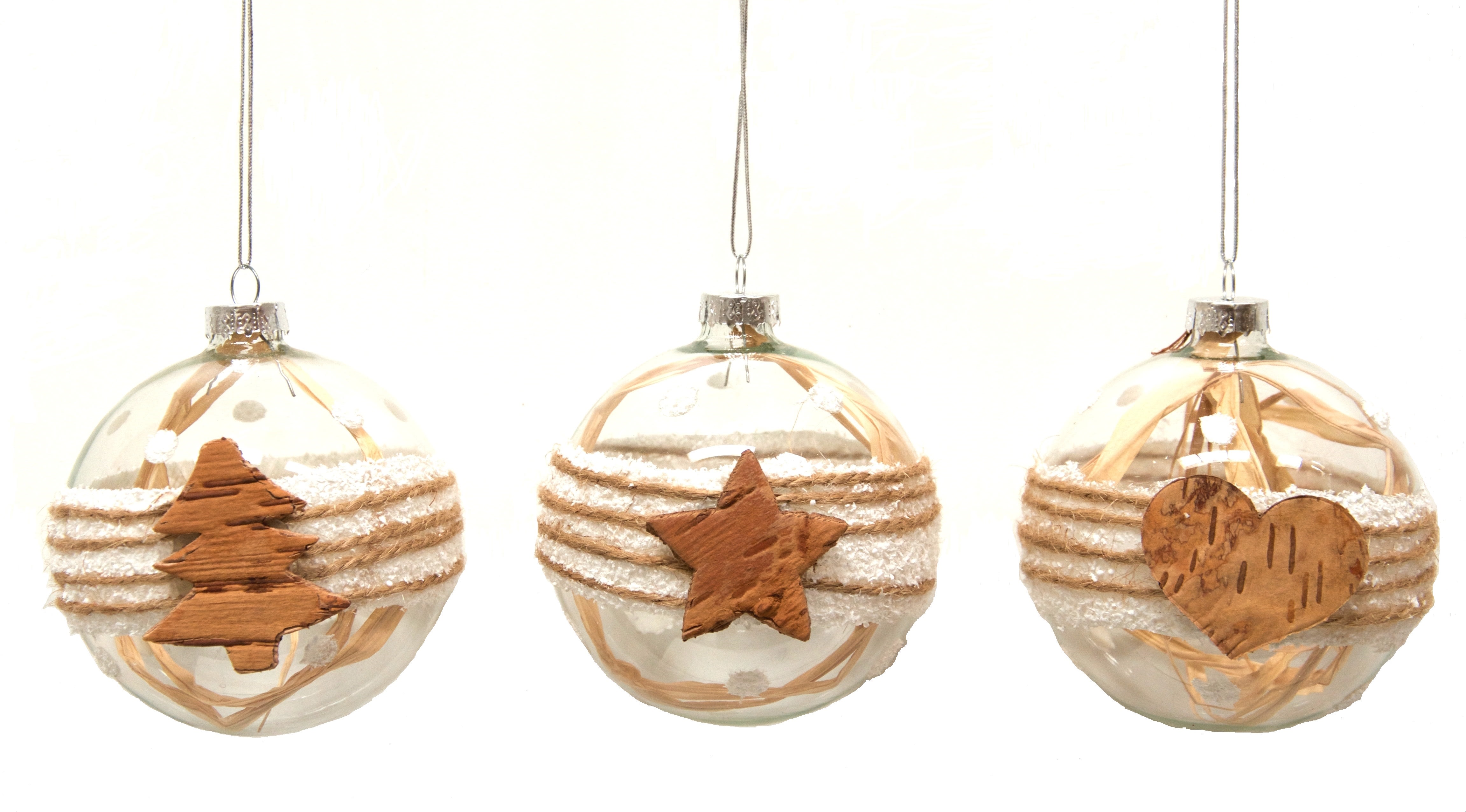 GIOCOPLAST NATALE - SFERA VETRO D.80 DECORO SUGHERO RILIEVO - 3 ASS