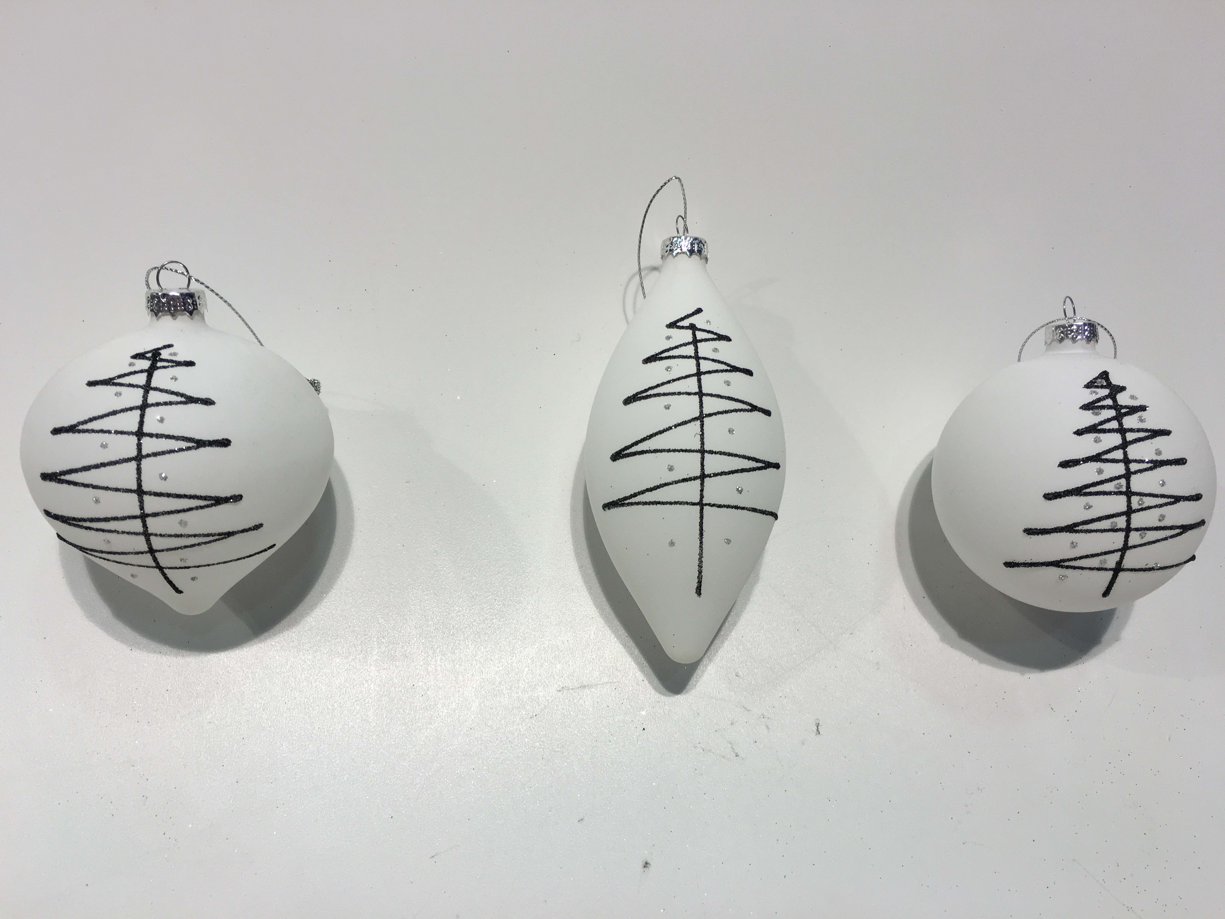 GIOCOPLAST NATALE - SFERA VETRO D.80 BIANCA DECORO ALBERO STYLE - 3 ASS