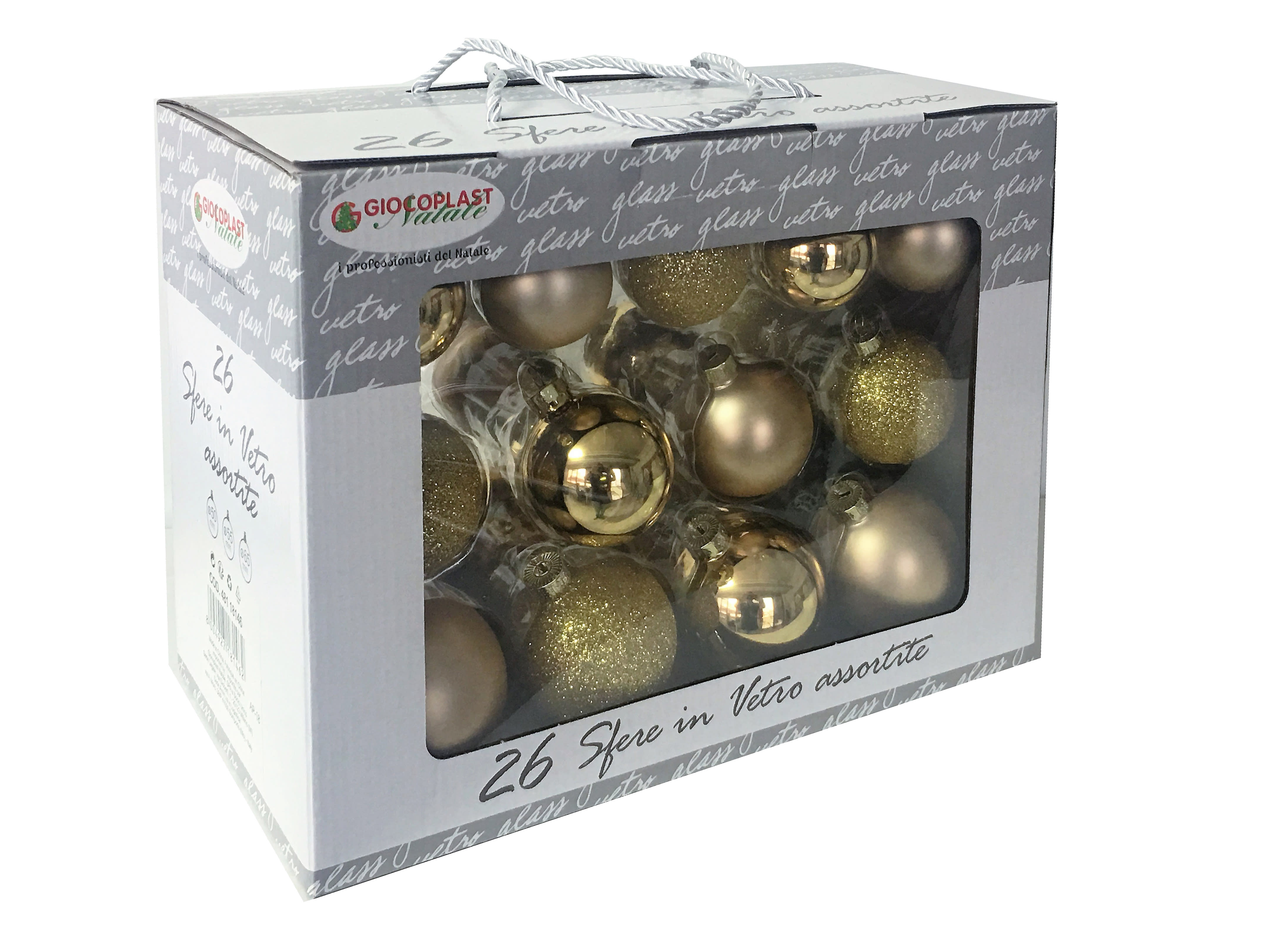 GIOCOPLAST NATALE - VALUE PACK 26 SFERE VETRO ORO MET-MATT-GLITTER D.50/55/65MM ASS. 48118146