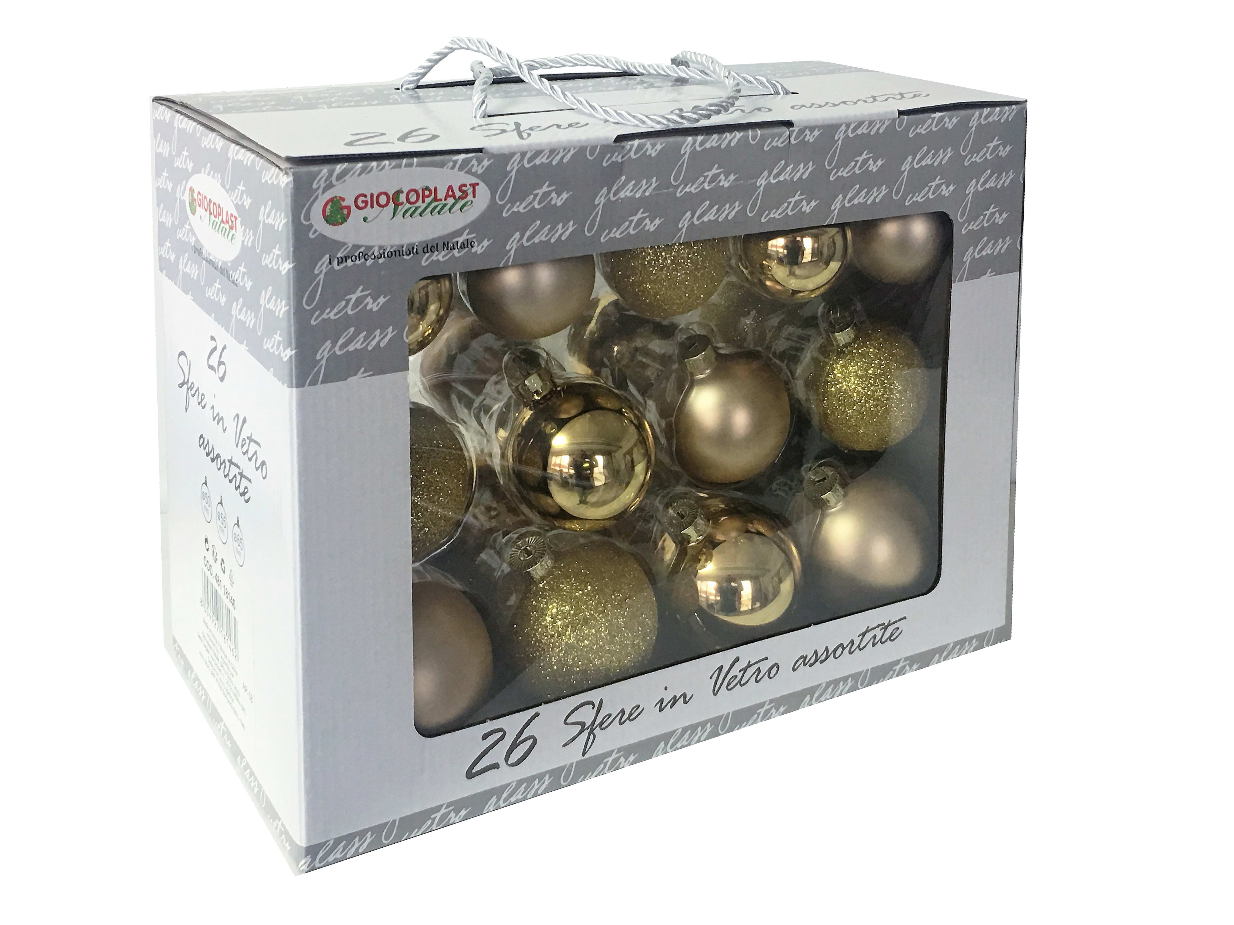 GIOCOPLAST NATALE - VALUE PACK 26 SFERE VETRO ORO MET-MATT-GLITTER D.50/55/65MM ASS.