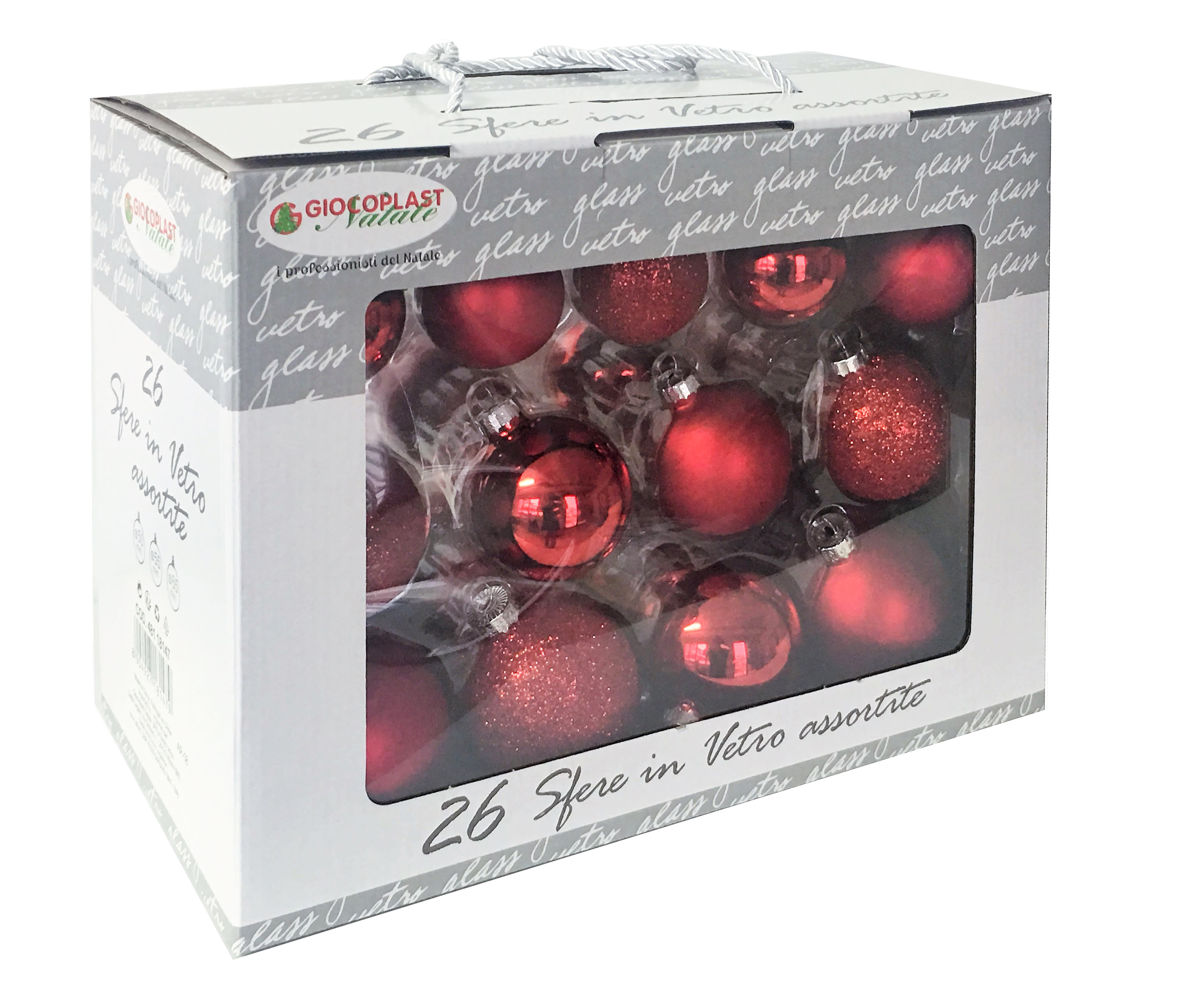 GIOCOPLAST NATALE - VALUE PACK 26 SFERE VETRO ROSSE MET-MATT-GLITTER D.50/55/65MM ASS.