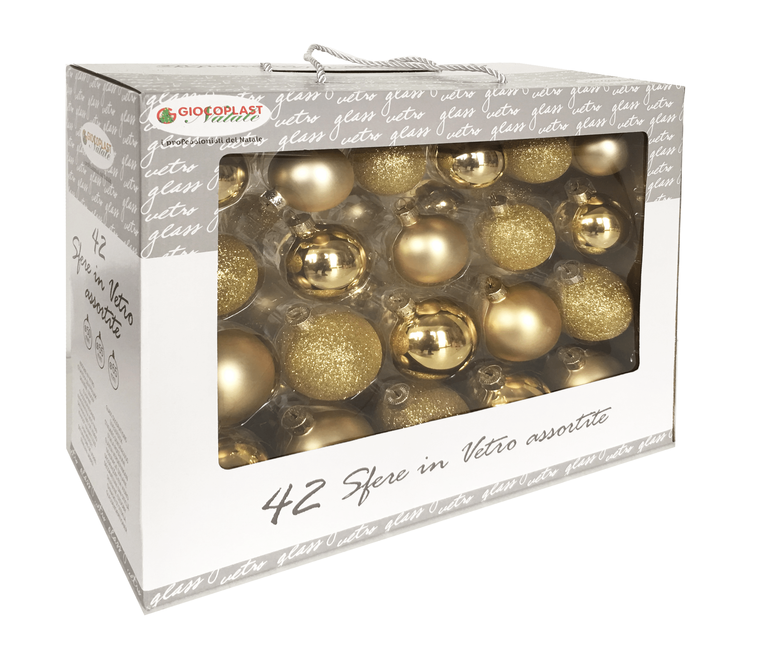 GIOCOPLAST NATALE - VALUE PACK 42 SFERE VETRO ORO MET-MATT-GLITTER D.50/55/65MM ASS.