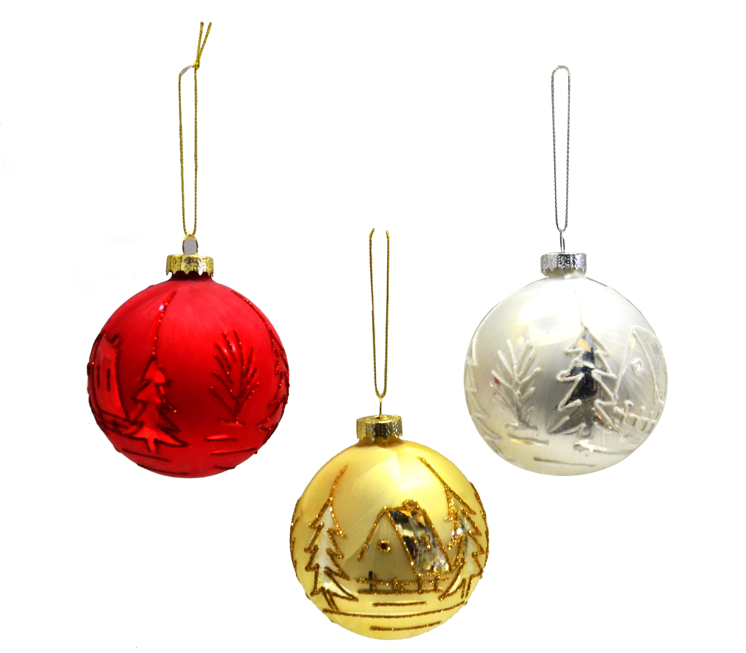 GIOCOPLAST NATALE - SFERA VETRO D.80 MM DECORO PAESAGGIO RILIEVO, 3 COL. ASS.