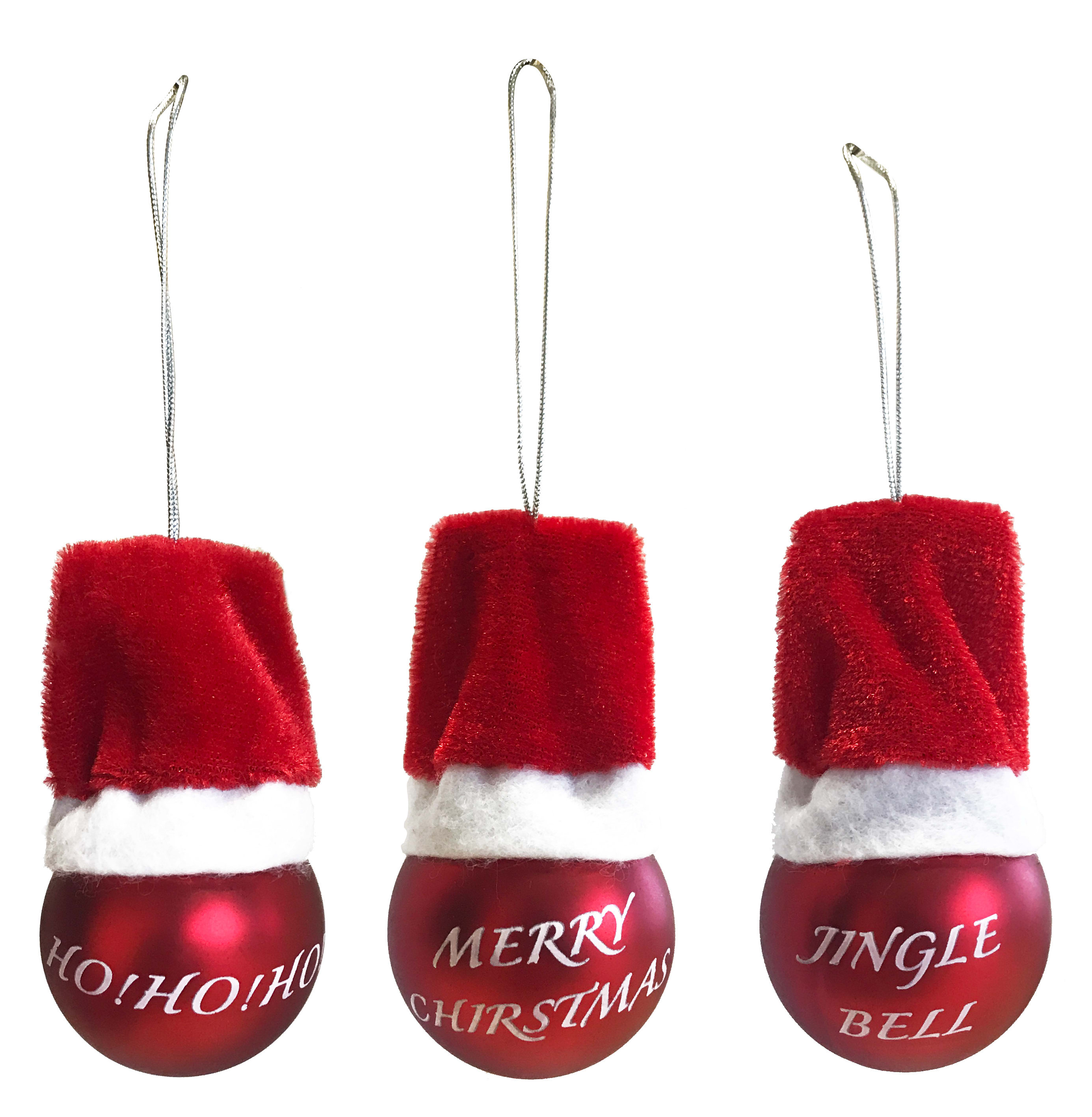 GIOCOPLAST NATALE - MINI SFERA VETRO ROSSA D. 40 MM CON SCRITTA E CAPPELLINO, MOD. ASS.