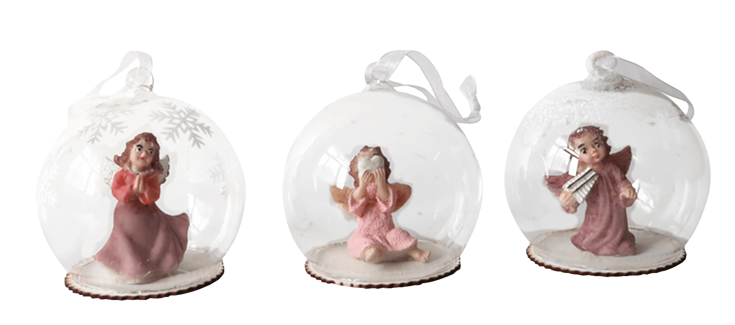 GIOCOPLAST NATALE - SFERA VETRO CON ANGELO ROSA D. 80MM, MOD. ASS.