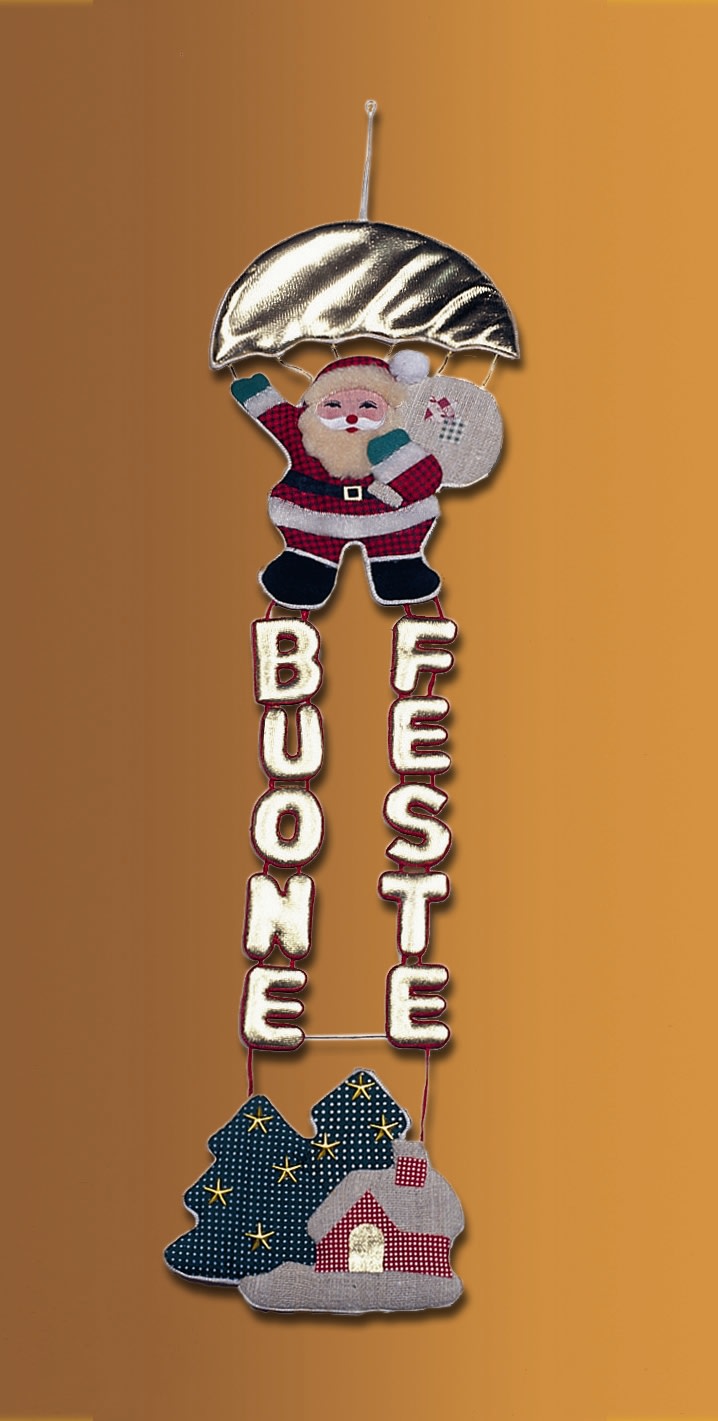 GIOCOPLAST NATALE - BABBO PARACADUTISTA ''BUONE FESTE'' ORO STOFFA CM.60