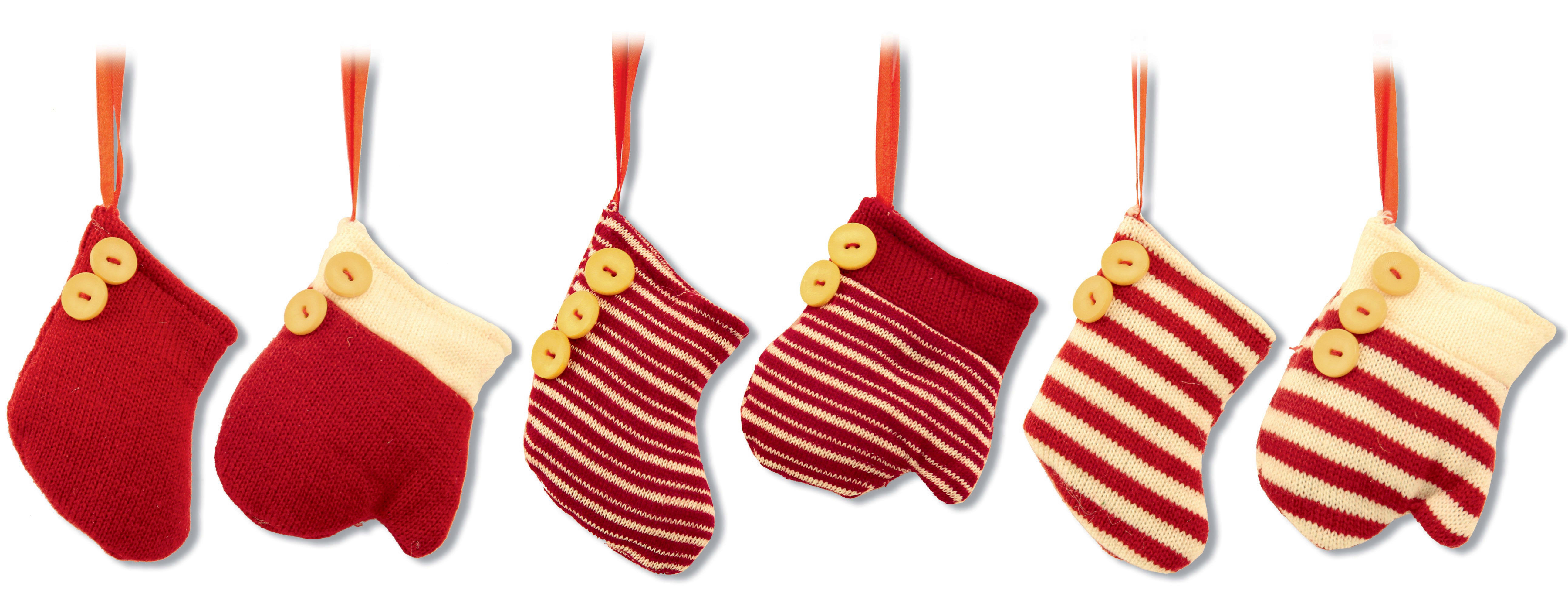 GIOCOPLAST NATALE - ADDOBBO CALZINE E GUANTINI IN LANA BIANCHI-ROSSI, CM.10, 6 ASS.
