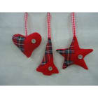 GIOCOPLAST NATALE - ADDOBBO STOFFA ROSSO-SCOZZESE, 3 ASS11 CM