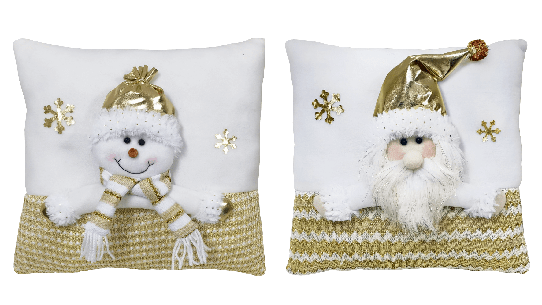 GIOCOPLAST NATALE - CUSCINO PREMIUM BIANCO/ORO CM.33 IN STOFFA CON DECORO SOFT, MOD. ASS.