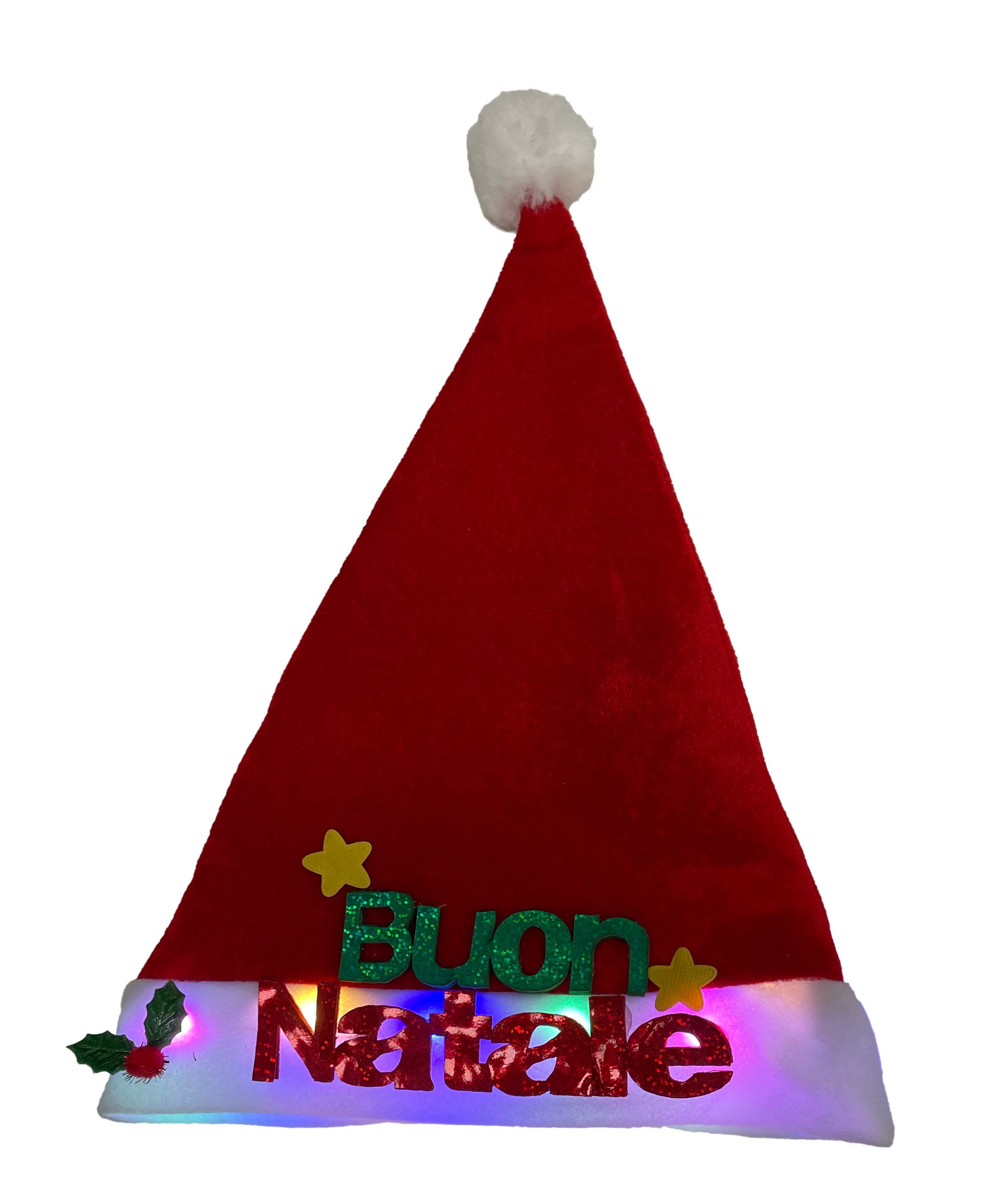 GIOCOPLAST NATALE - CAPPELLO BABBO DECORATO CON SCRITTA E LUCI A BATTERIA
