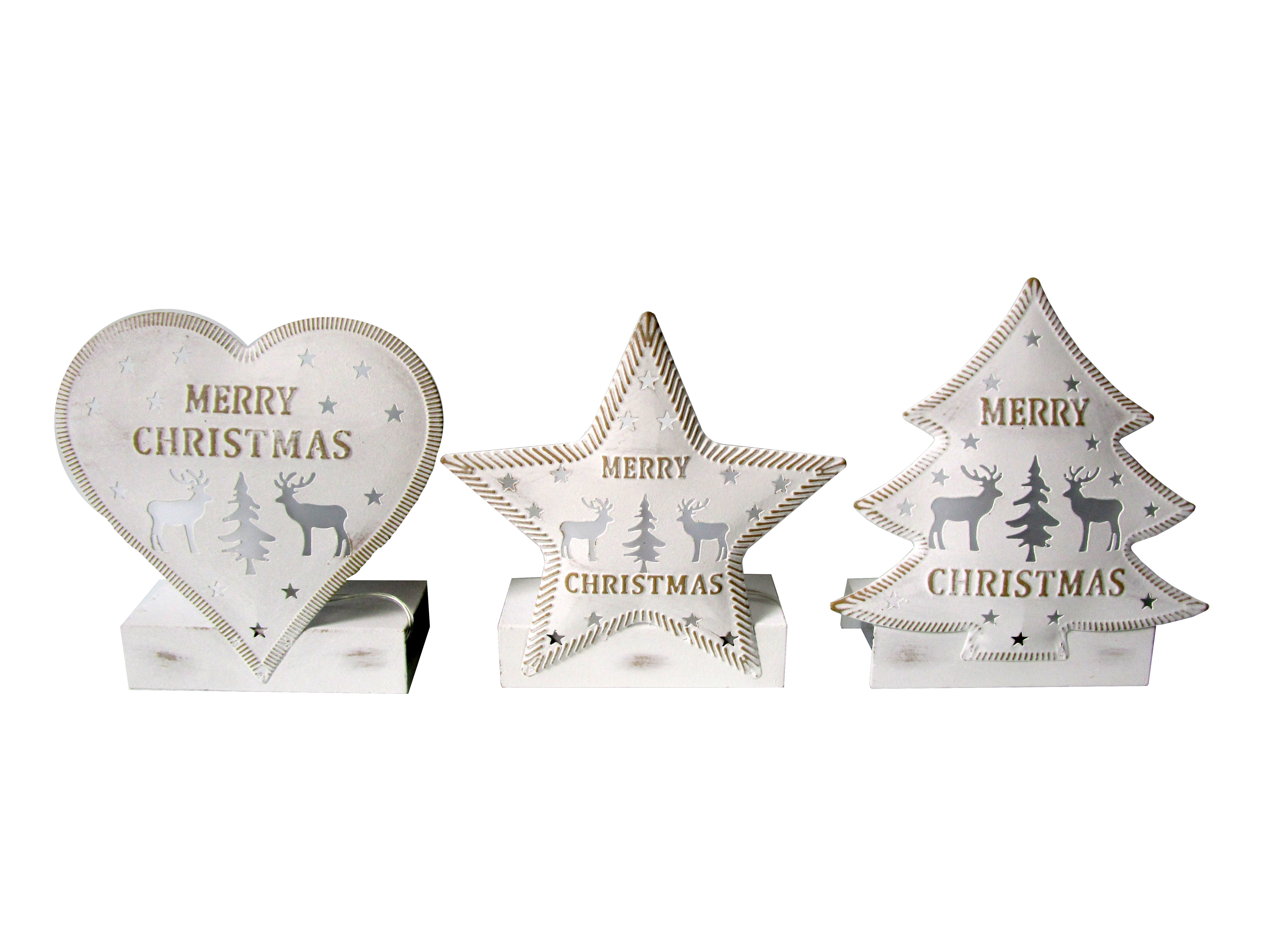 GIOCOPLAST NATALE - DECORAZIONE METALLO BIANCO LED, A BATTERIA - 3 ASS