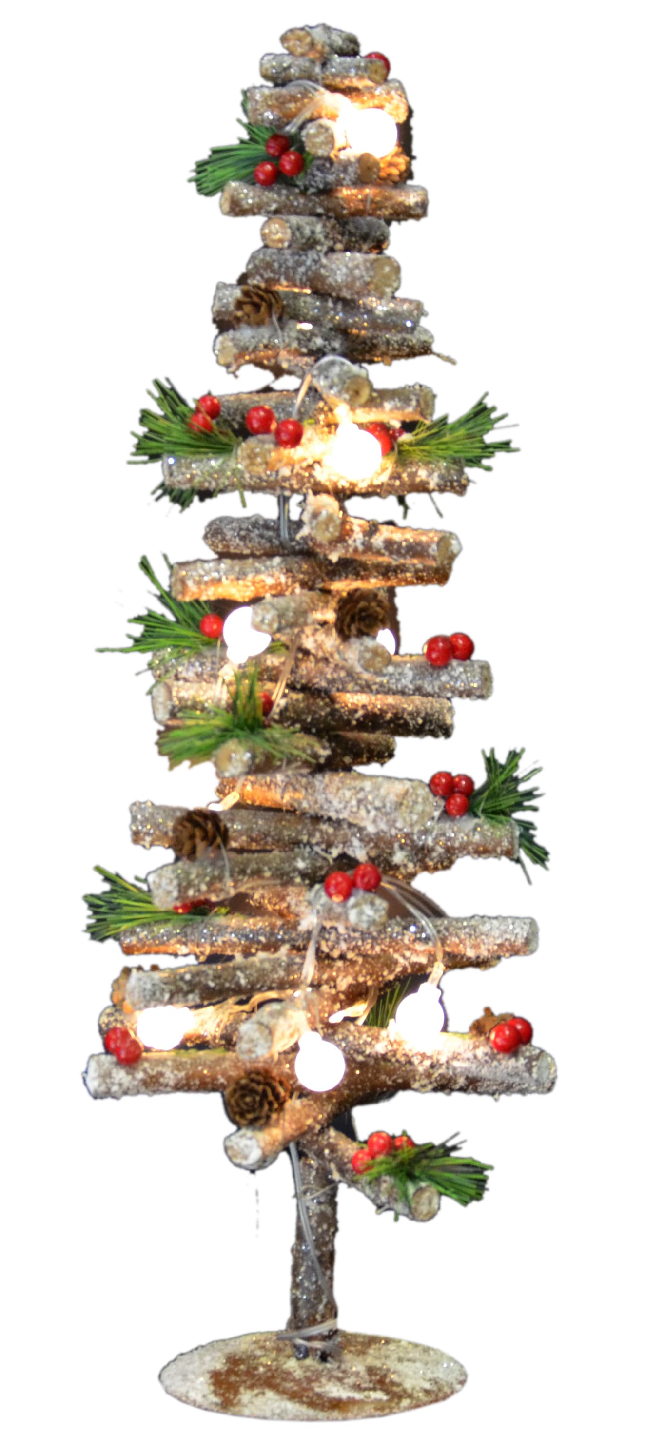 GIOCOPLAST NATALE - ALBERINO LEGNO SPIRALE 55 CM DECORATO E INNEVATO CON LUCI LED A BATTERIA