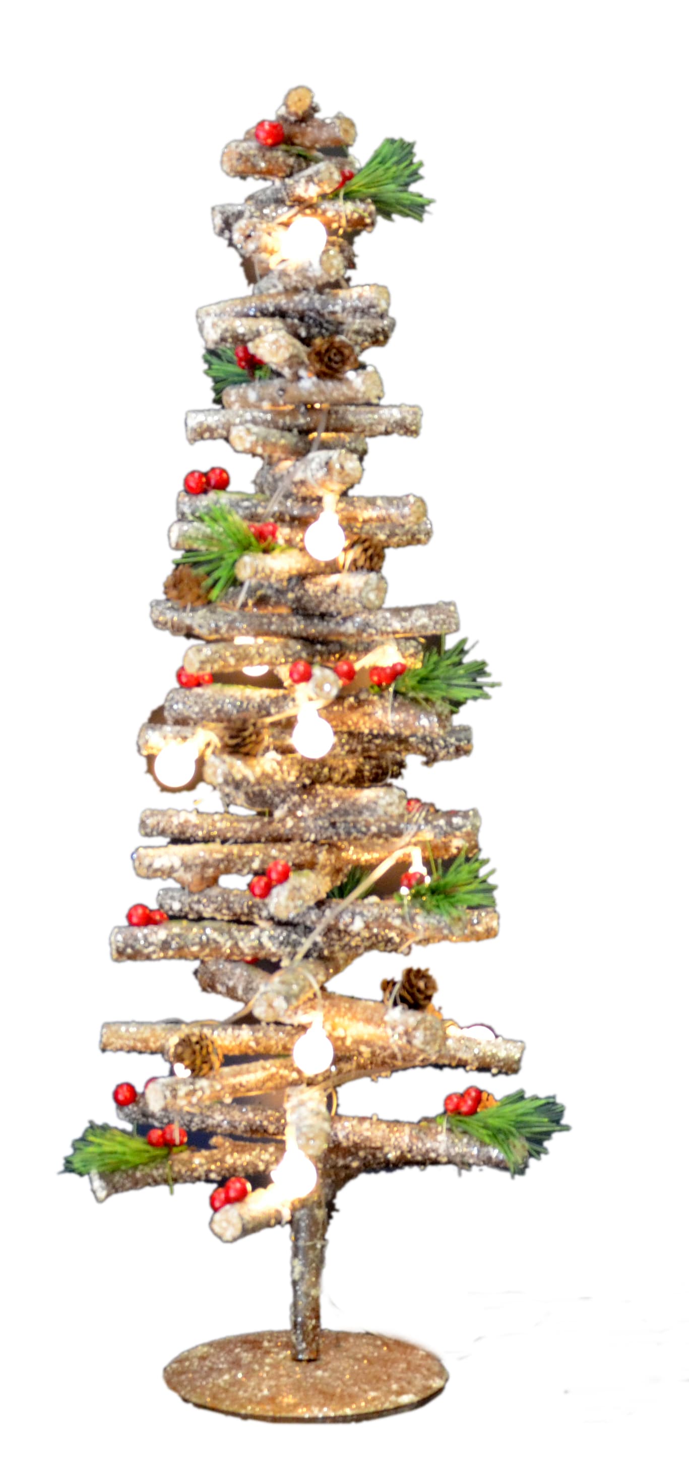 GIOCOPLAST NATALE - ALBERINO LEGNO SPIRALE 70 CM DECORATO E INNEVATO CON LUCI LED A BATTERIA