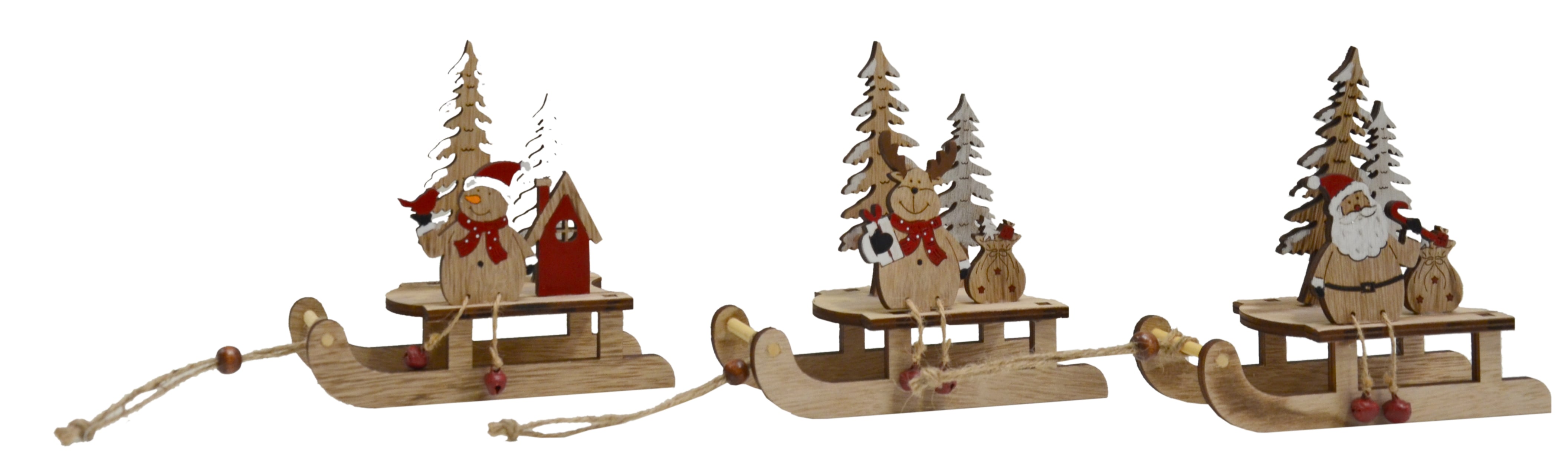 GIOCOPLAST NATALE - SLITTA IN LEGNO 3D DECORATA 14X15X6CM, 3 MOD. ASS.