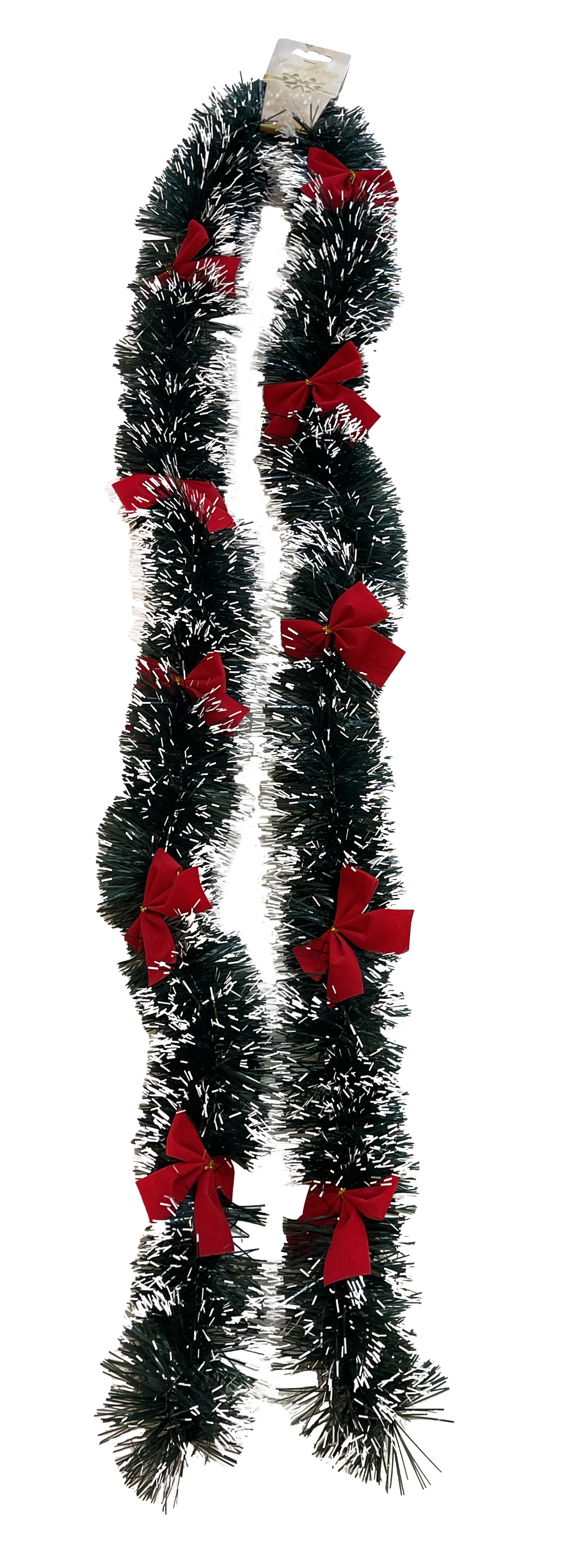 GIOCOPLAST NATALE - FILO INZEPPATO VERDE CON PUNTE IMBIANCATE E FIOCCHI ROSSI D. 100 MM, LUNGH. 2 M