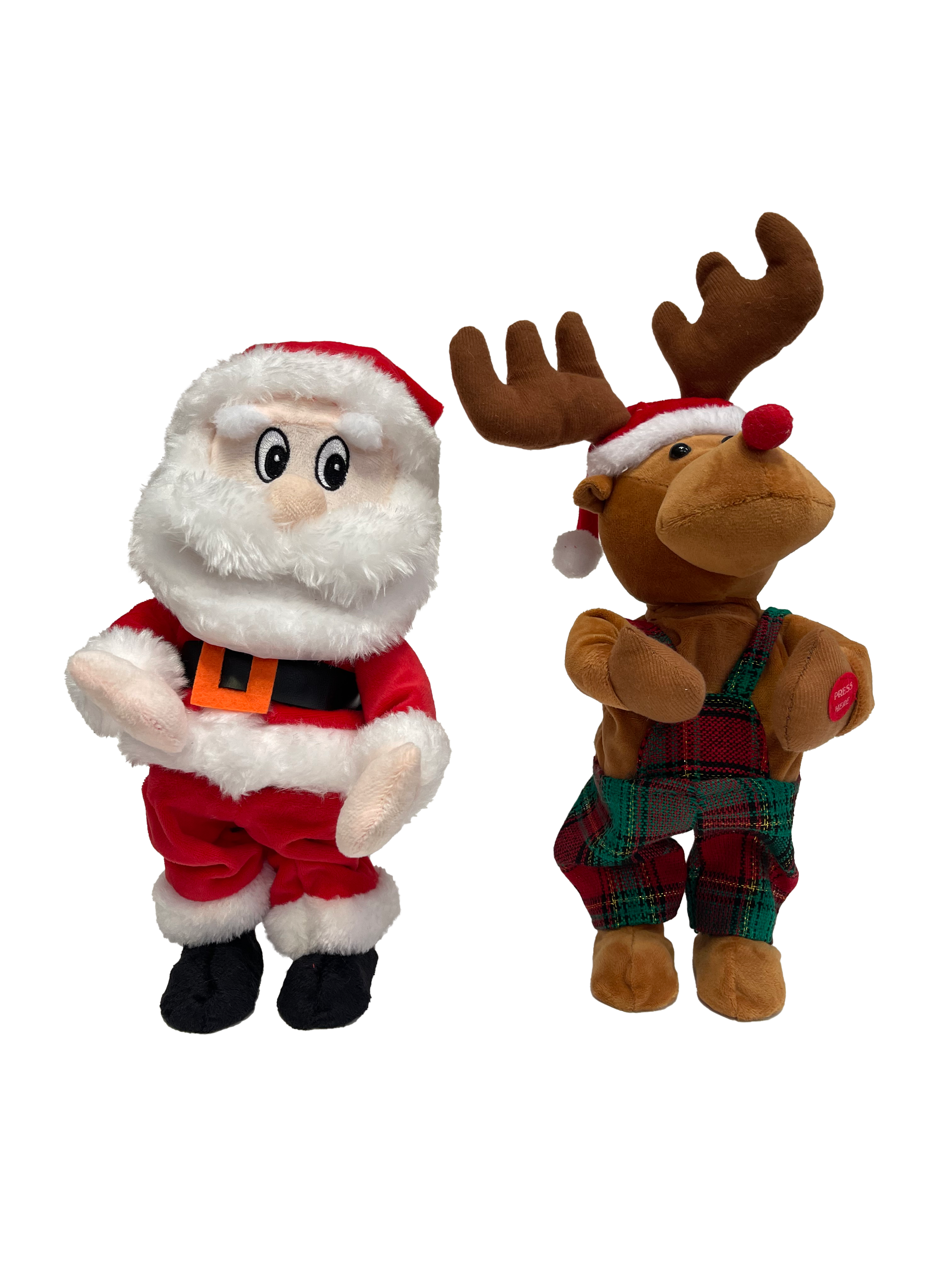 GIOCOPLAST NATALE - BABBO E RENNA BALLERINI CON MOVIMENTO E MUSICA A BATTERIA, 36 CM