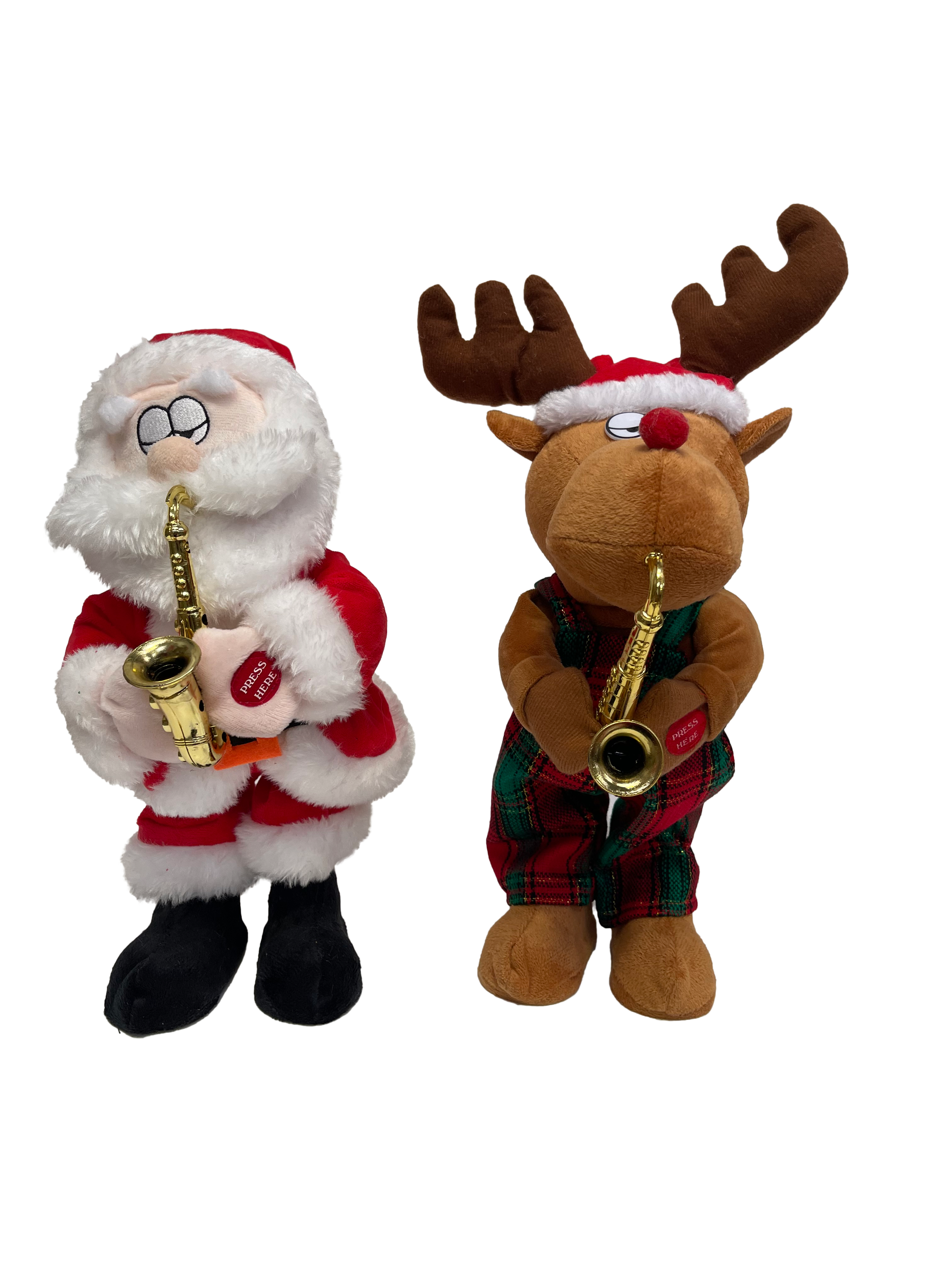 GIOCOPLAST NATALE - BABBO E RENNA SAX CON MOVIMENTO E MUSICA A BATTERIA, 36 CM