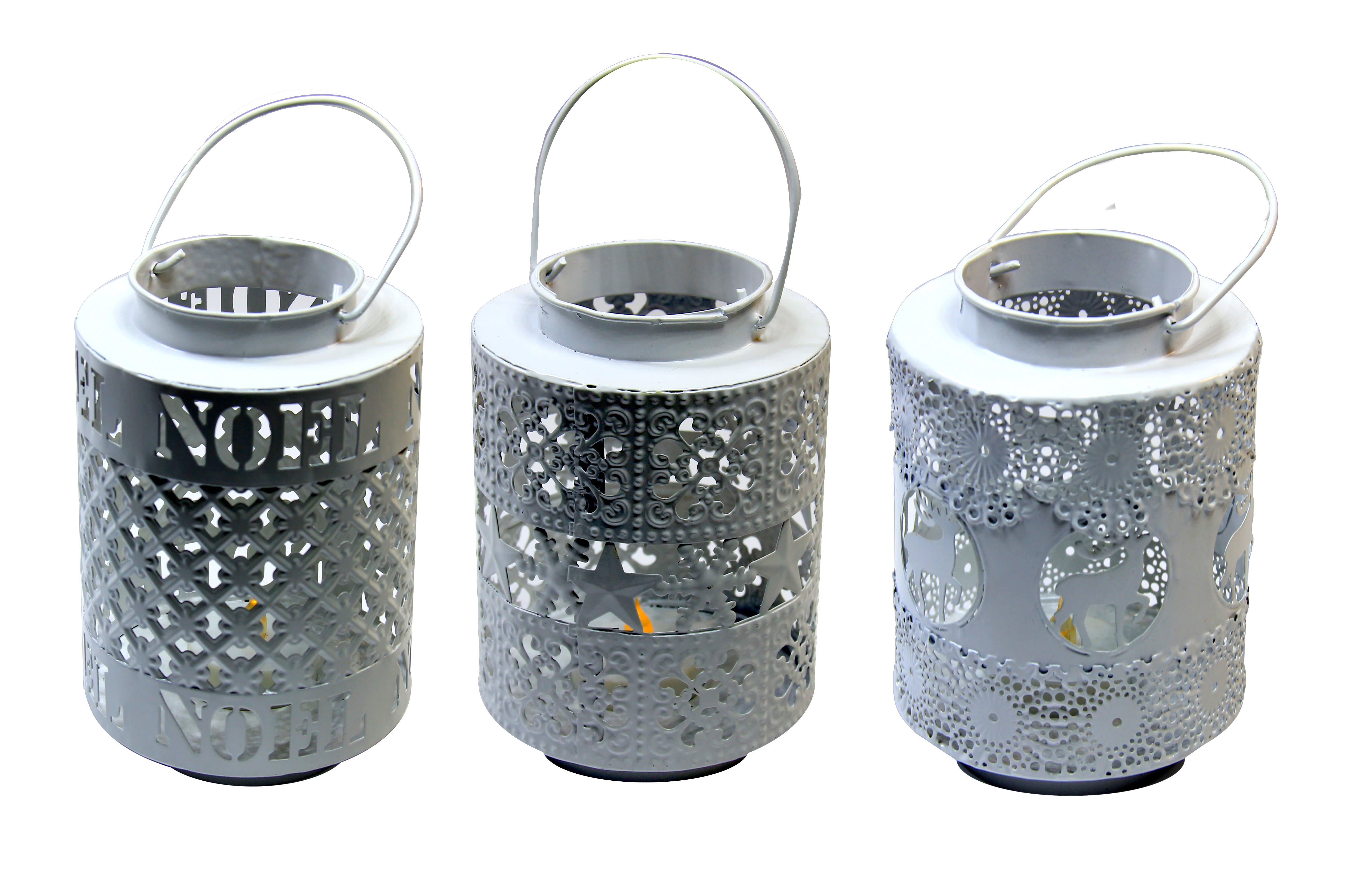 GIOCOPLAST NATALE - LANTERNA PORTA TEALIGHT IN METALLO BIANCA DECORATA CM 13 - 3 MOD ASS