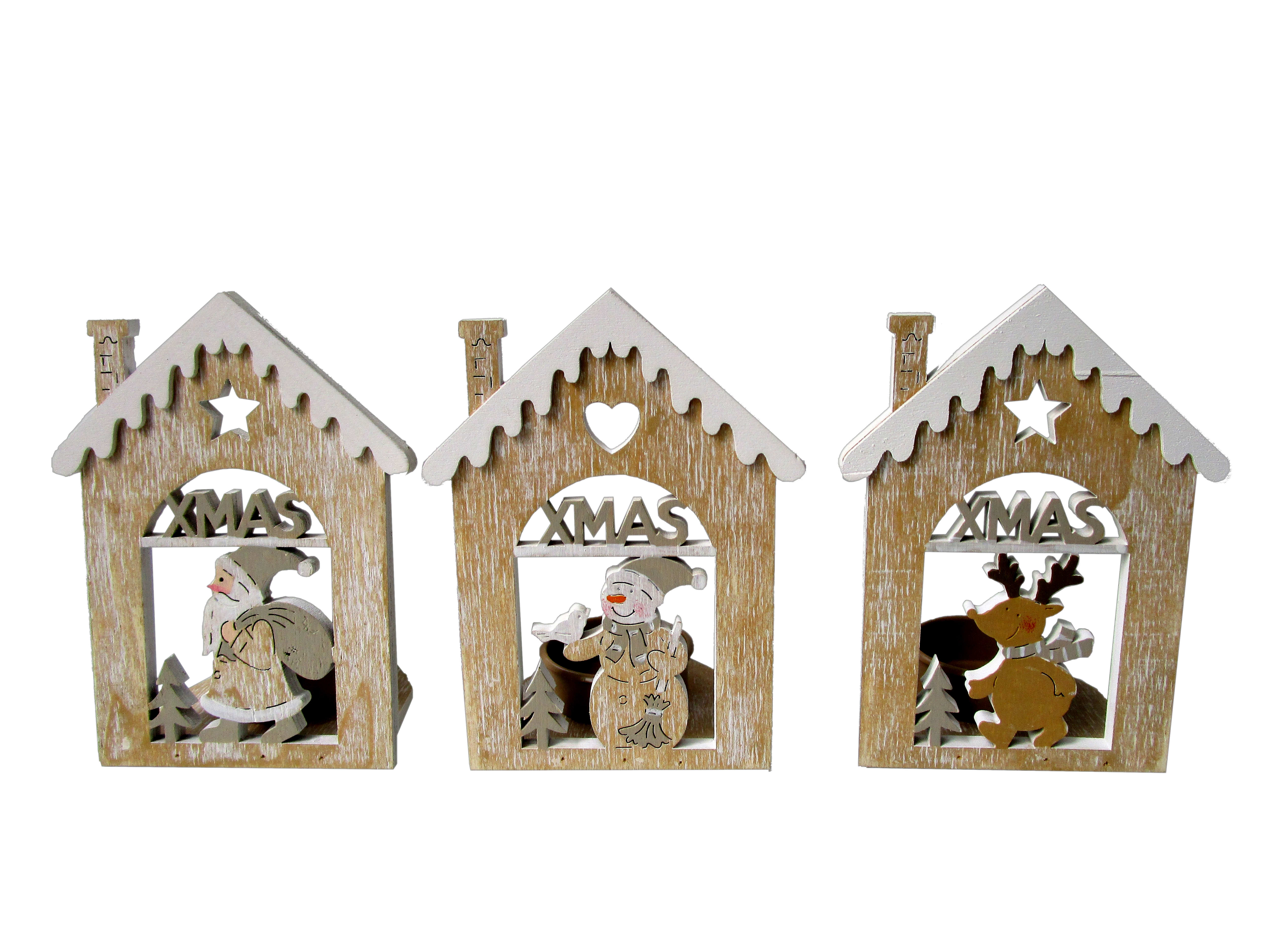 GIOCOPLAST NATALE - PORTA TEALIGHT A CASETTA IN LEGNO CM 9 - 3 ASS