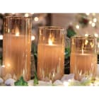 GIOCOPLAST NATALE - SET 3 CANDELE LED IN CILINDRO VETRO AMBRA H.12,5 - H. 15 - H. 17,5 X D. 7,5 CM, CON MOVIMENTO FIAMMA EFFETTO REALE CON TELECOMANDO