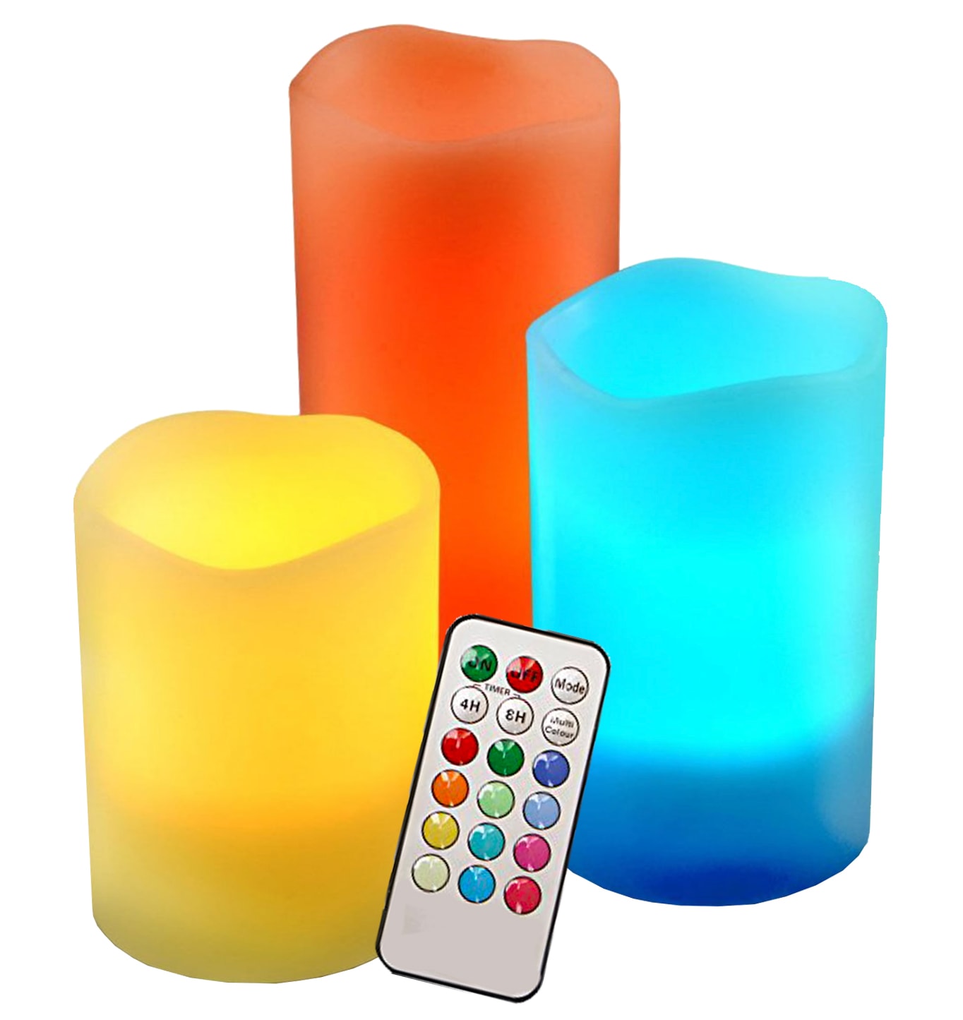 GIOCOPLAST NATALE - SET 3 CANDELE LED RGB H. 10 - H.12,5 - H. 15 X D. 7,5 CM CON TELECOMANDO
