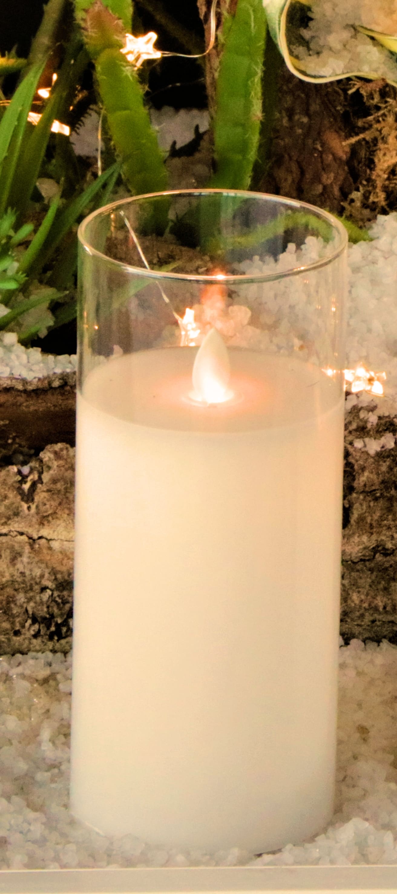GIOCOPLAST NATALE - CANDELA LED IN CILINDRO VETRO TRASPARENTE H.17,5 X D.7,5 CM, CON MOVIMENTO FIAMMA EFFETTO REALE CON TELECOMANDO