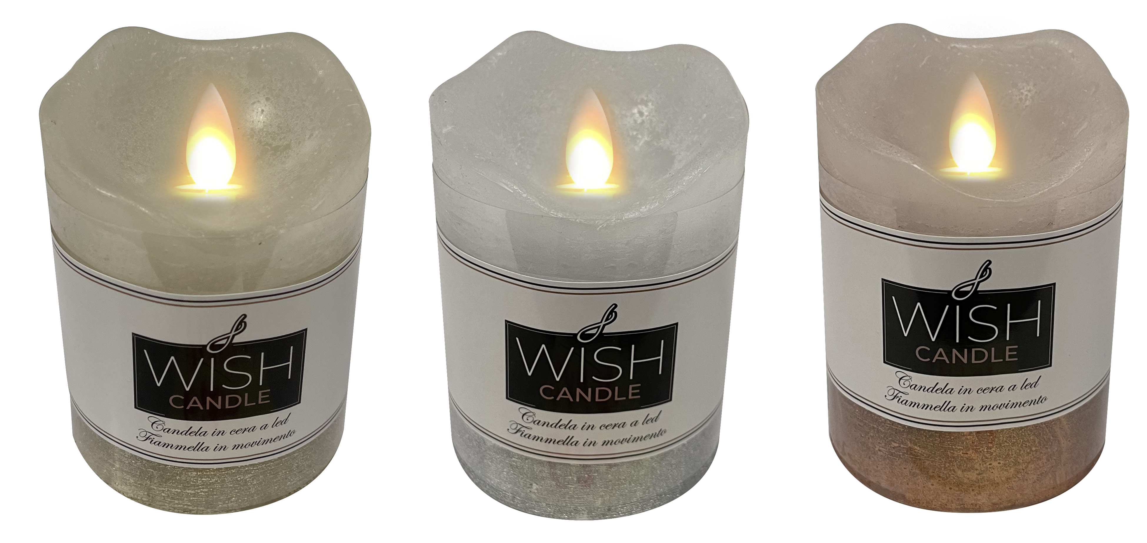 GIOCOPLAST NATALE - WISH CANDLE LED H.10 X D.7,5 CM METALLIC EFFETTO FIAMMA REALE, COL. ASS