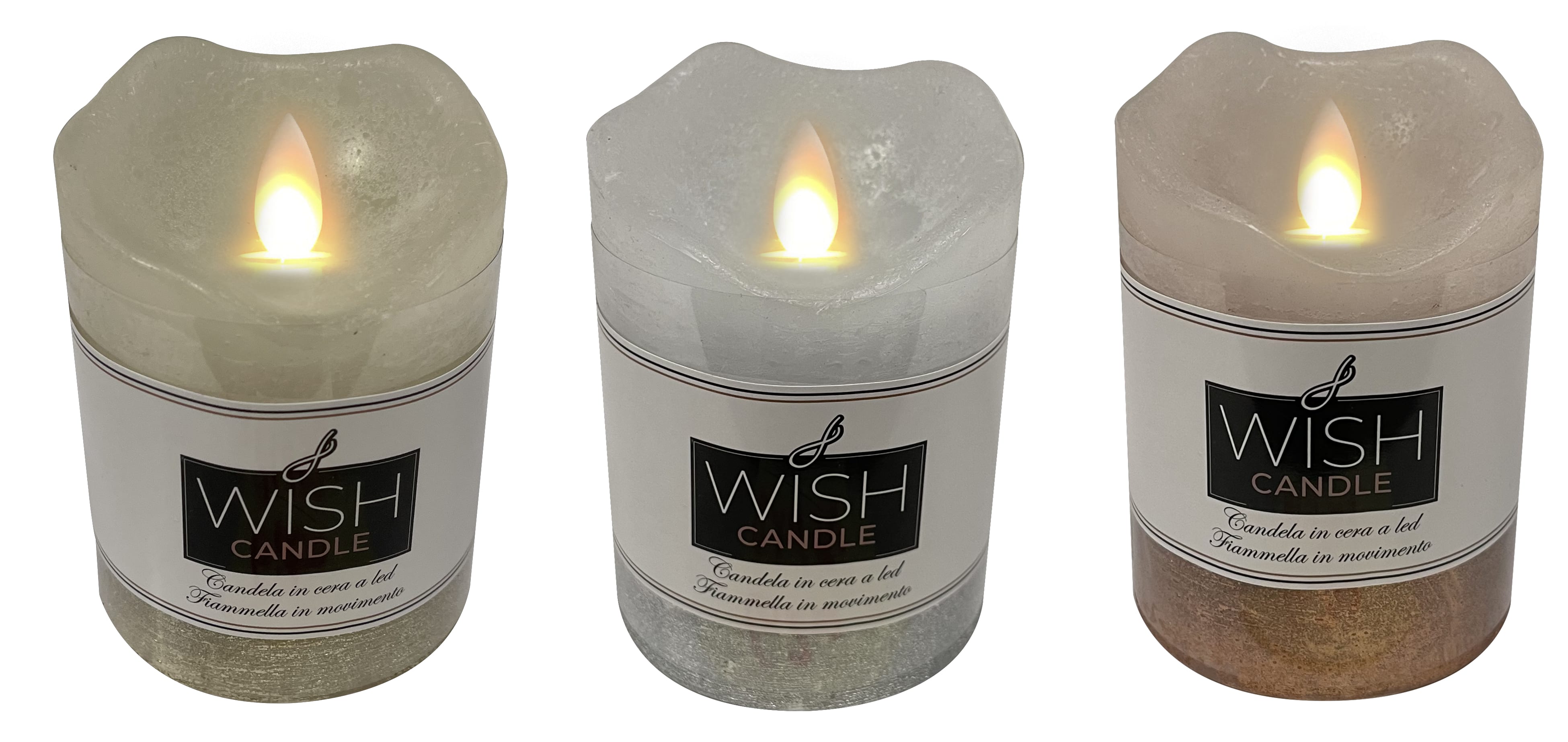 GIOCOPLAST NATALE - WISH CANDLE LED H.10 X D.7,5 CM METALLIC EFFETTO FIAMMA REALE, COL. ASS
