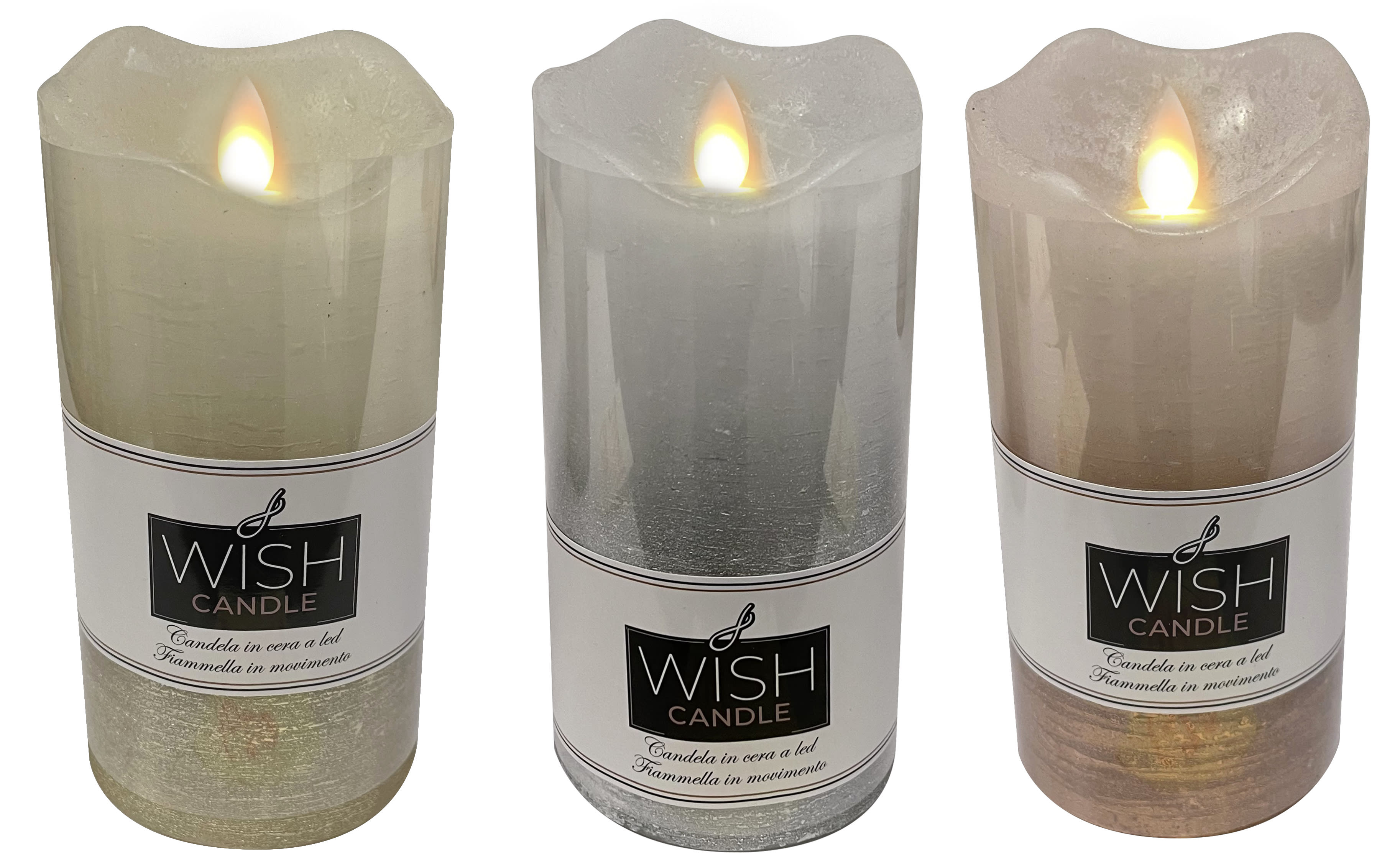GIOCOPLAST NATALE - WISH CANDLE LED H.15 X D.7,5 CM METALLIC EFFETTO FIAMMA REALE, COL. ASS