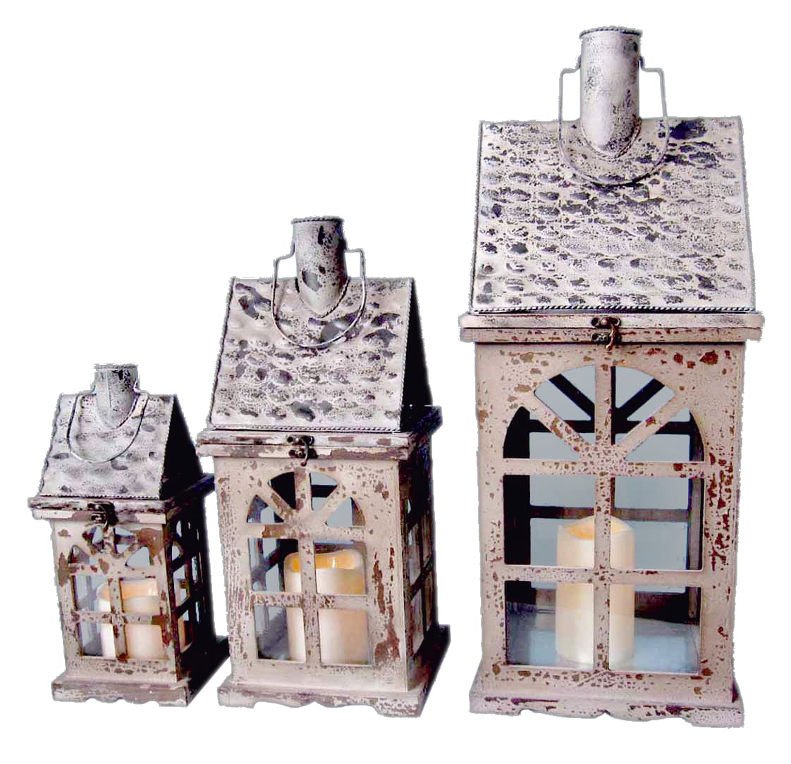 GIOCOPLAST NATALE - SET 3 LANTERNE LEGNO/METALLO CM 13,5X12,5X30; 19X18X42,5; 24X23X58,5