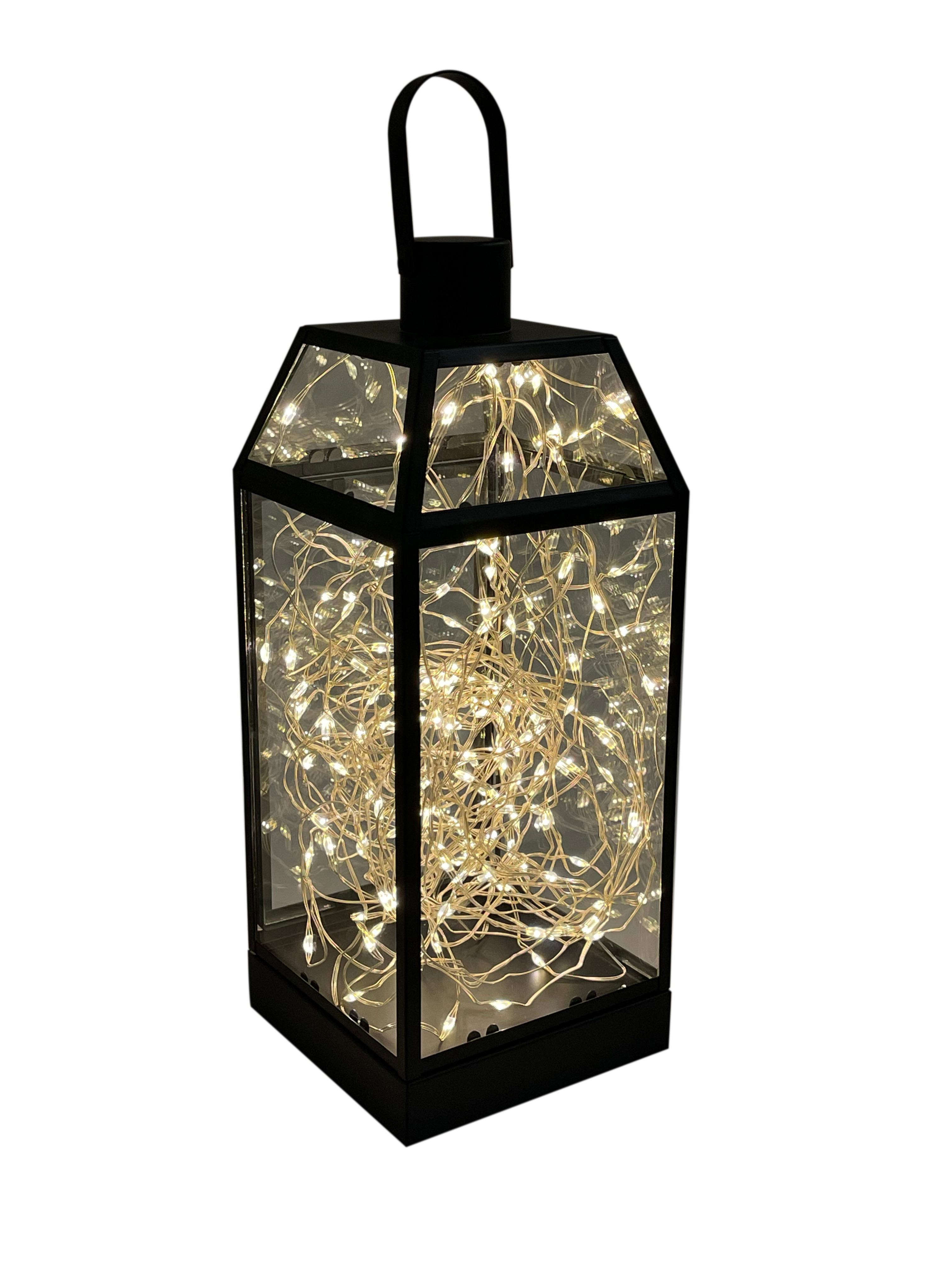 GIOCOPLAST NATALE - LANTERNA NERA ''MILANO'' H. 30 CM CON 120 GOCCE DI LED BIANCO CALDO, USO INT. CON TRASF.