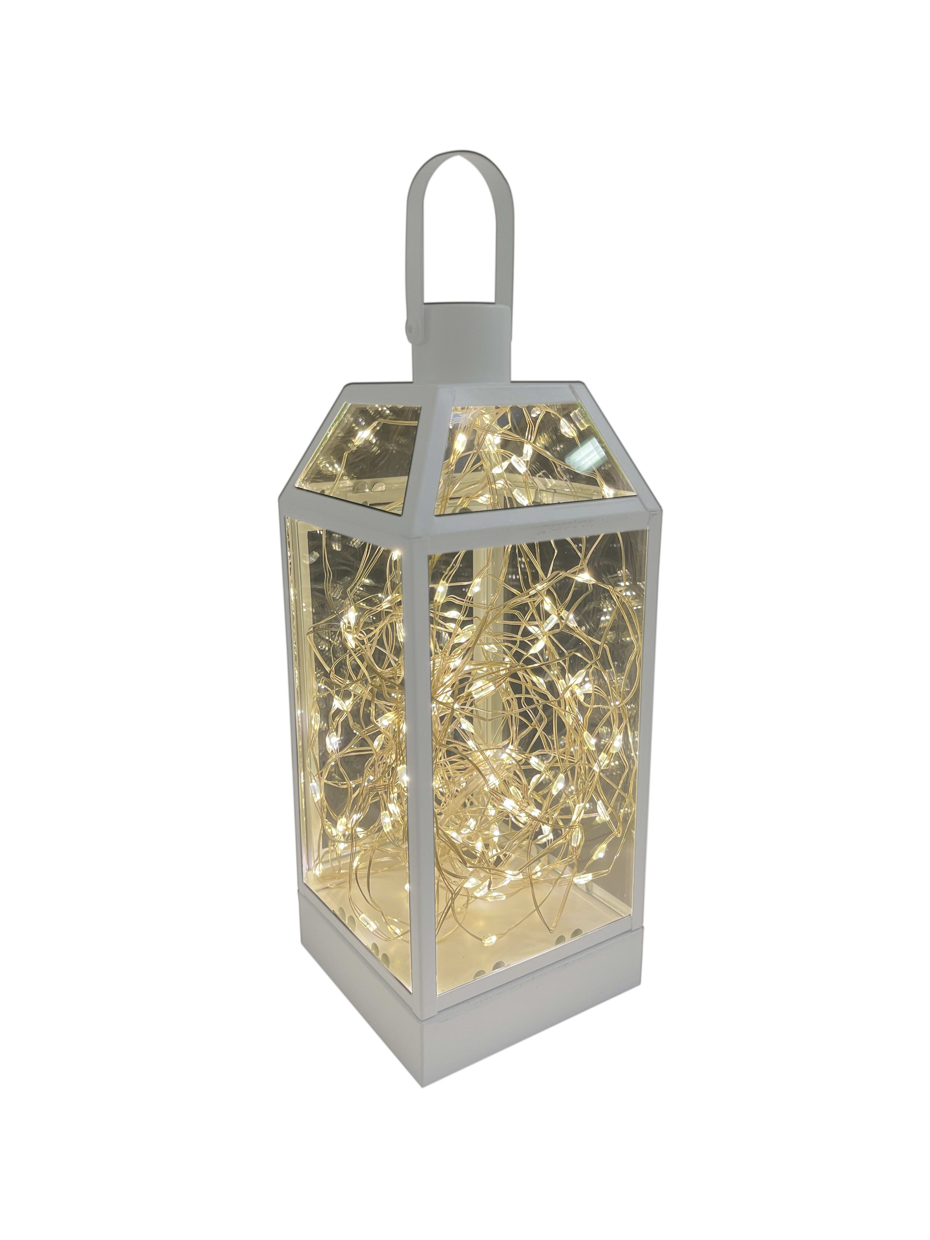 GIOCOPLAST NATALE - LANTERNA BIANCA ''MILANO'' H. 25 CM CON 80 GOCCE DI LED BIANCO CALDO, USO INT. CON TRASF.