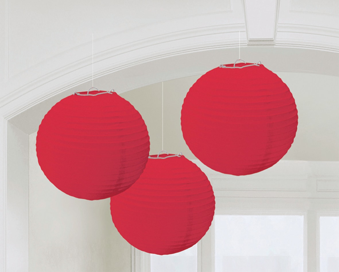 GIOCOPLAST NATALE - SET 3 LANTERNE TONDE ROSSE IN CARTA 24 CM