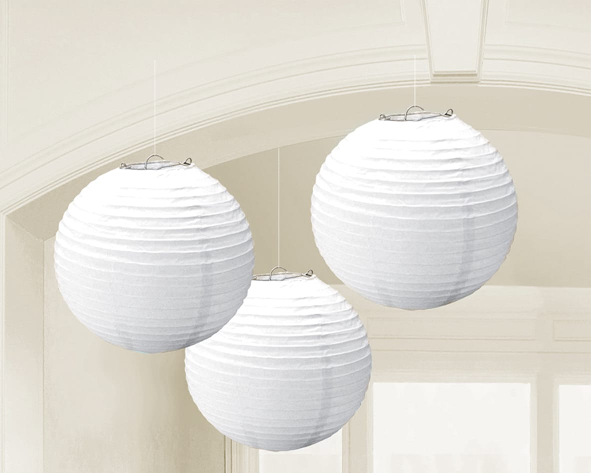 GIOCOPLAST NATALE - SET 3 LANTERNE TONDE BIANCHE IN CARTA 24 CM