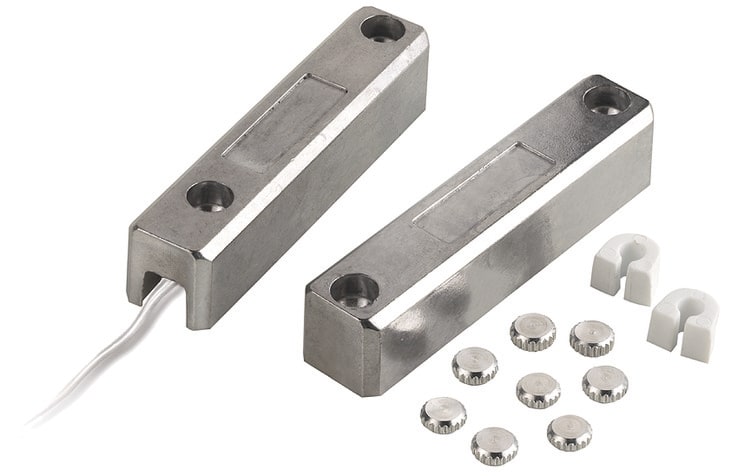 ELKRON - Contatto magnetico di potenza in alluminio pressofuso con terminali a cavo MMS02 C/2PZ.POTENZ.SUPERF.C/CV.