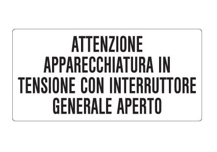 GRAFOPLAST - Etichetta "att.ne apparec.in tensione con int" in vinile adesivo dimensioni L=68 mm, H=33 mm, 20 pz per foglio